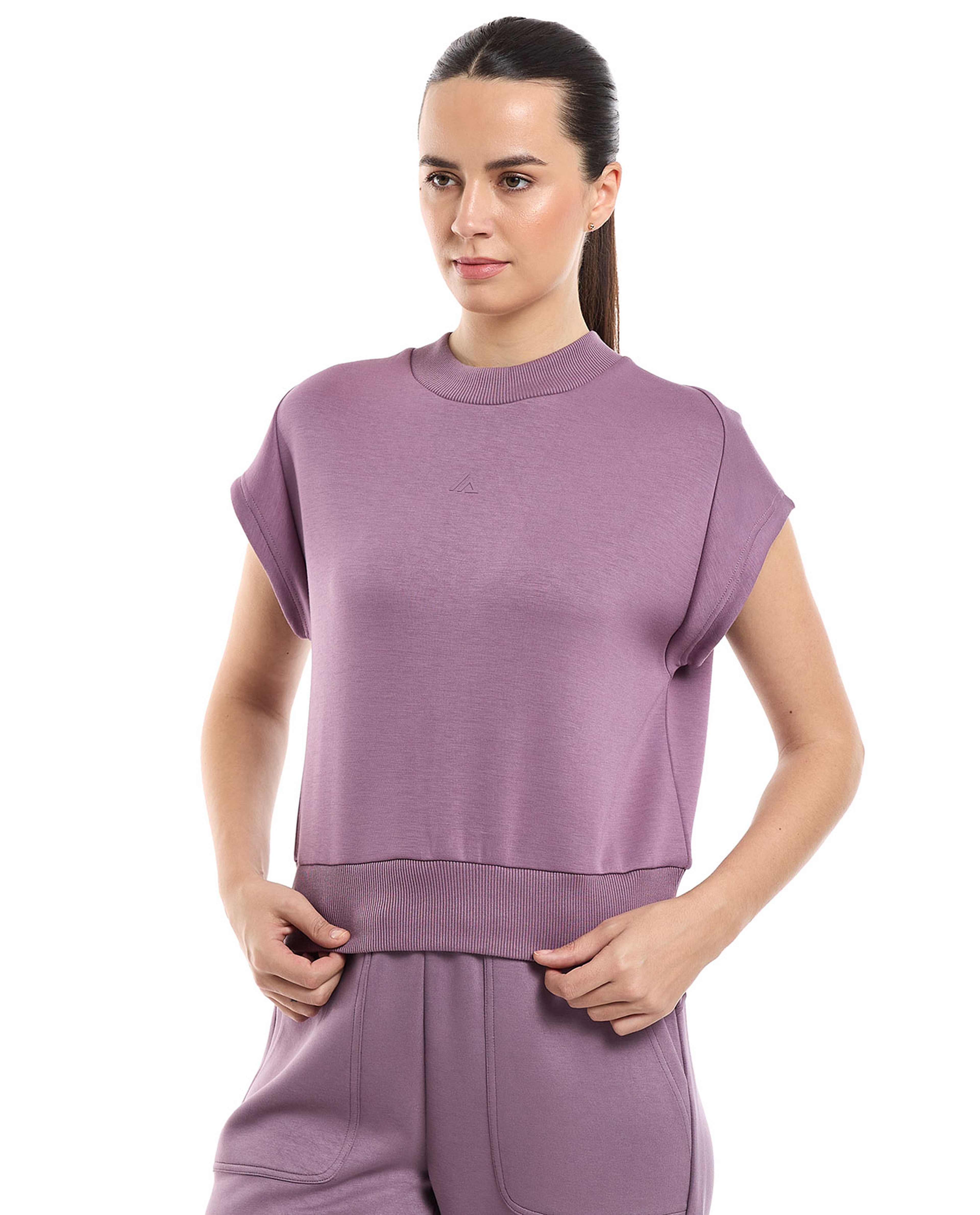 Solid Active Top with Mock Neck and Cap Sleeves