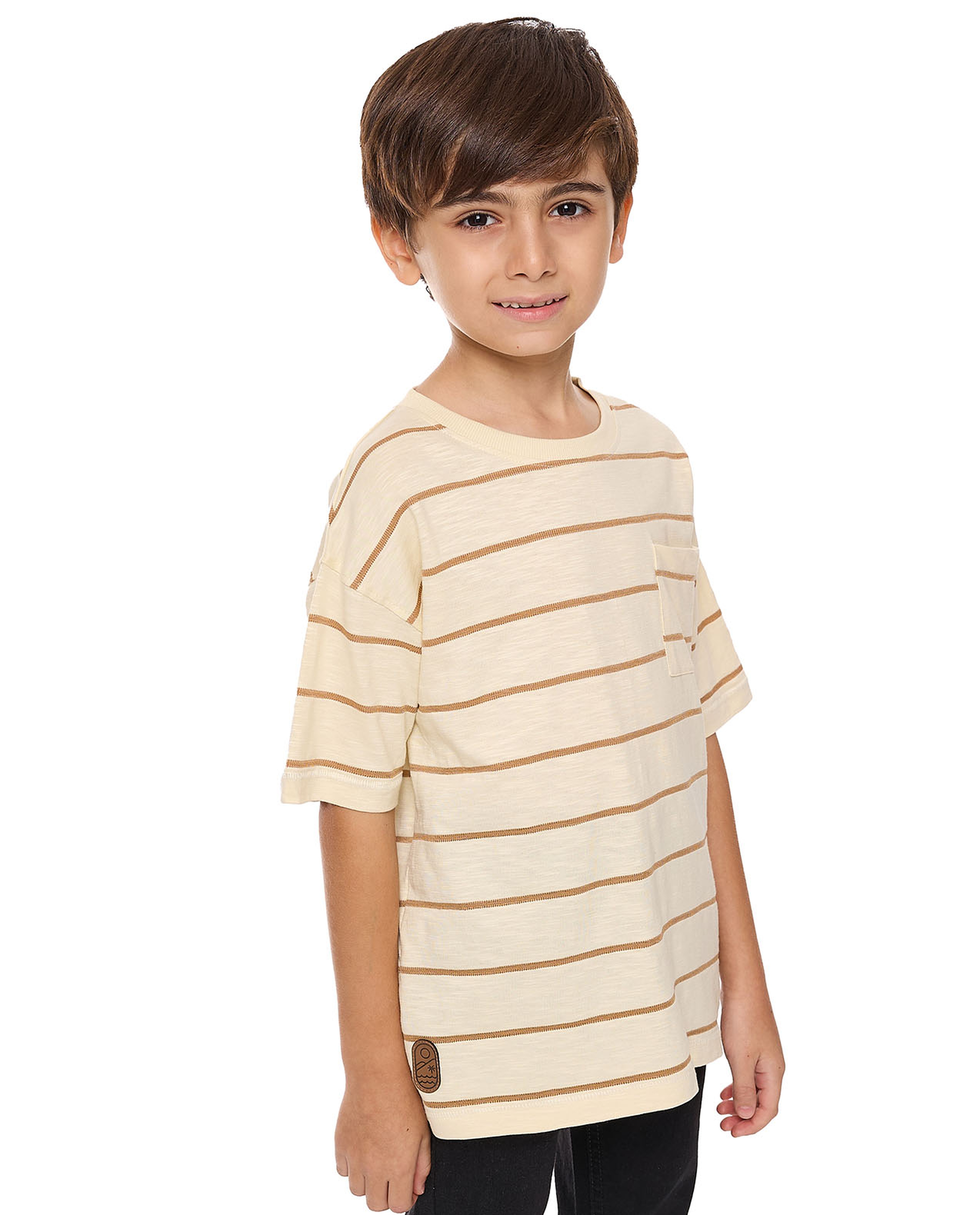 Striped T-Shirt with Crew Neck and Short Sleeves