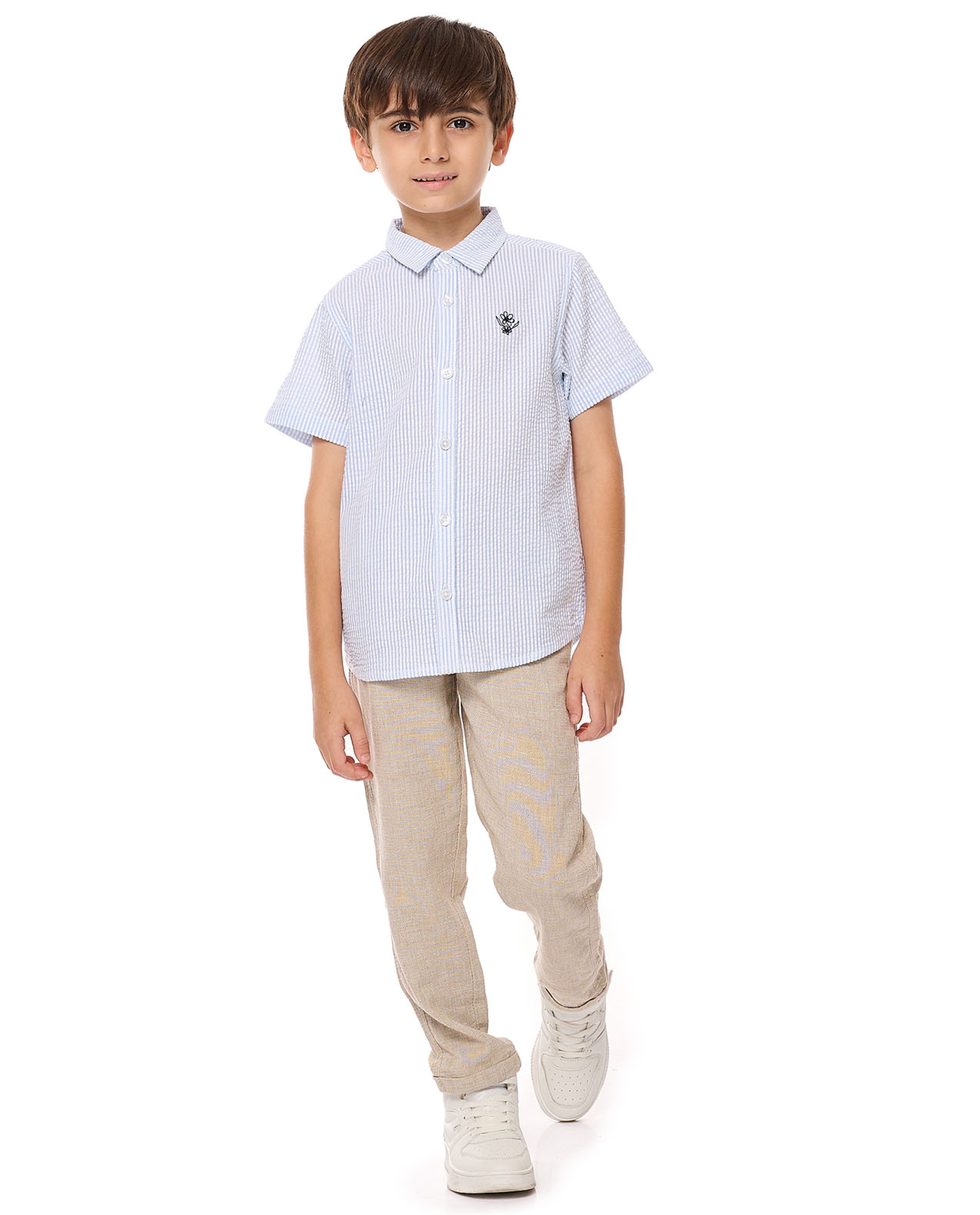 Striped Shirt with Classic Collar and Short Sleeves