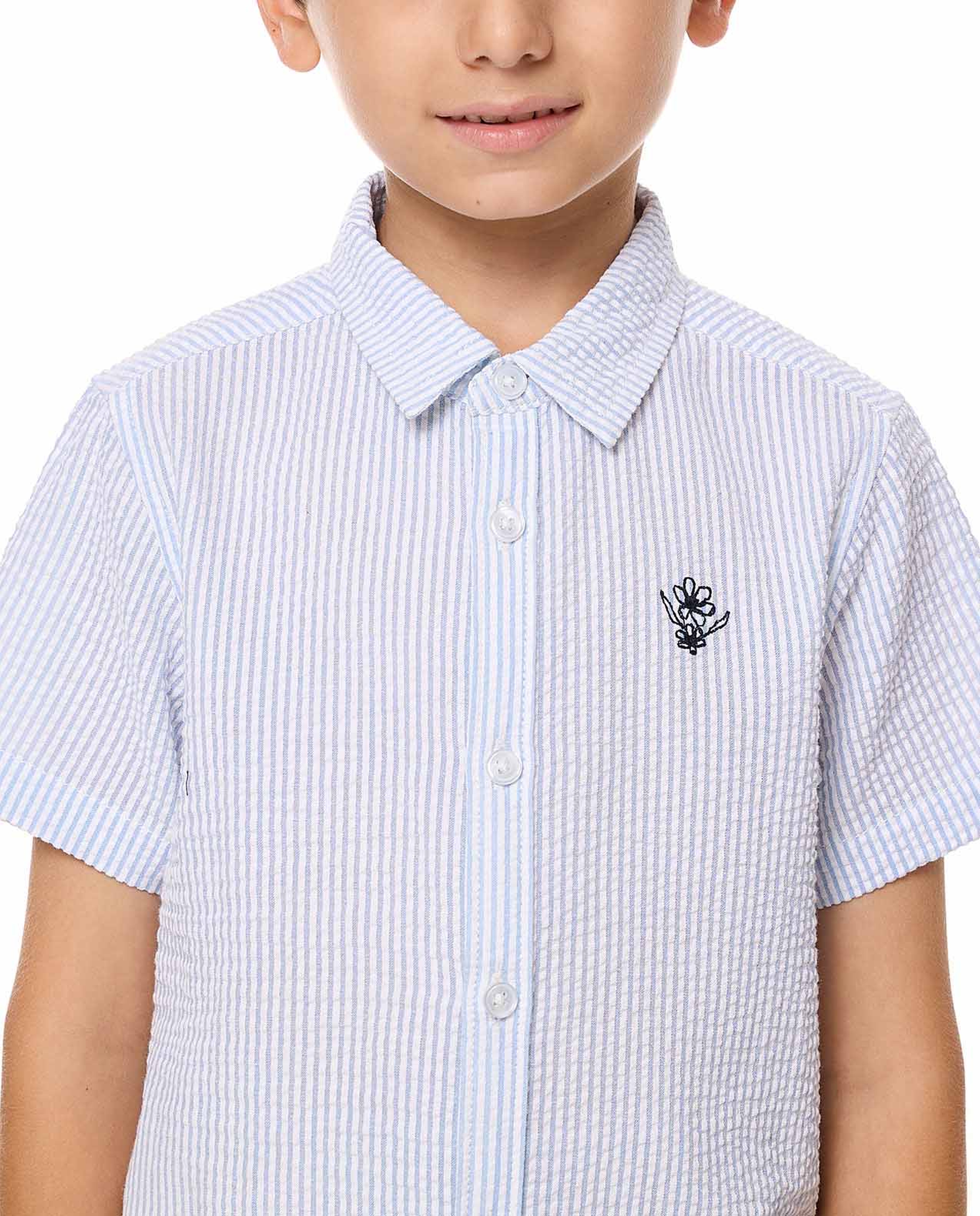 Striped Shirt with Classic Collar and Short Sleeves