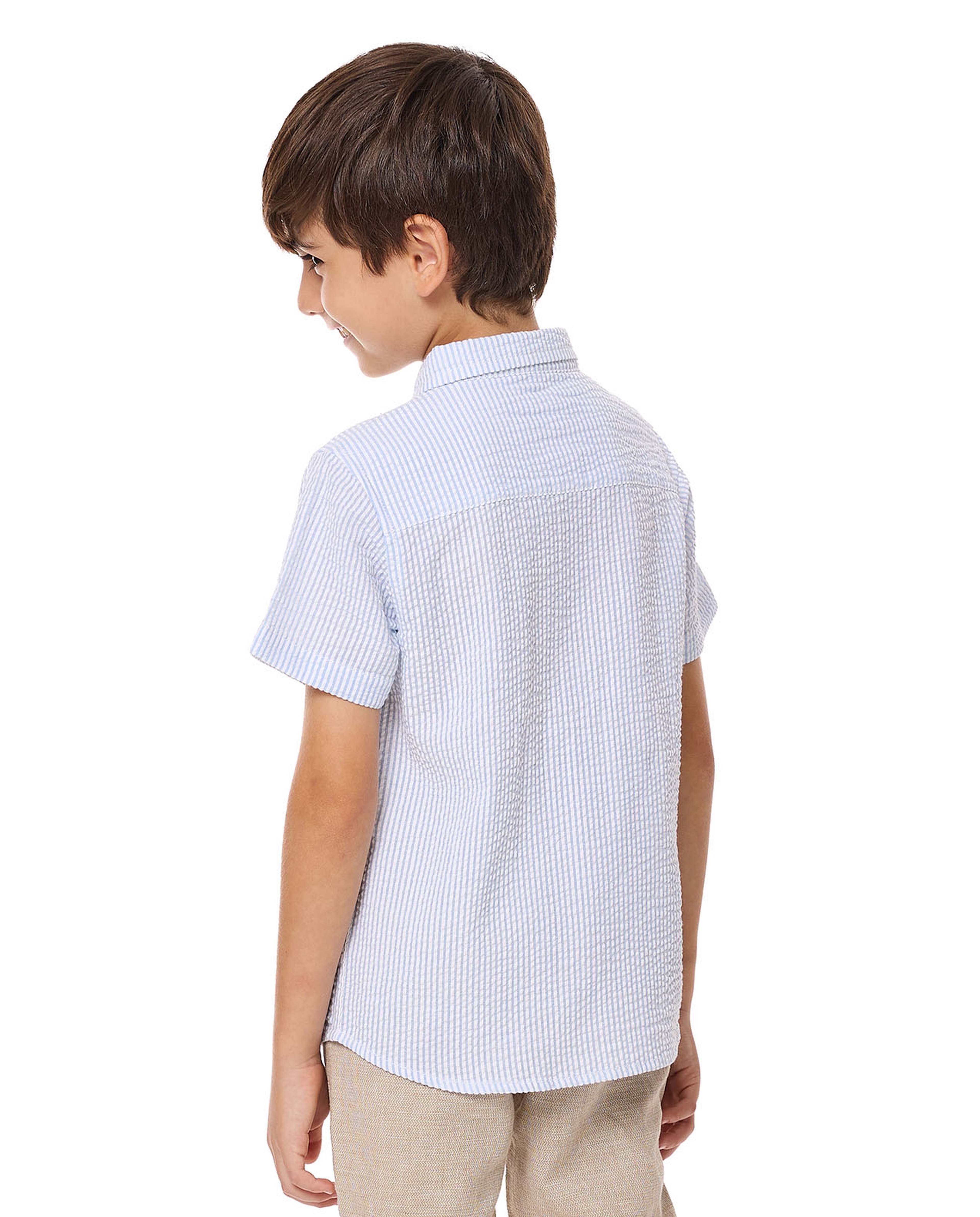 Striped Shirt with Classic Collar and Short Sleeves