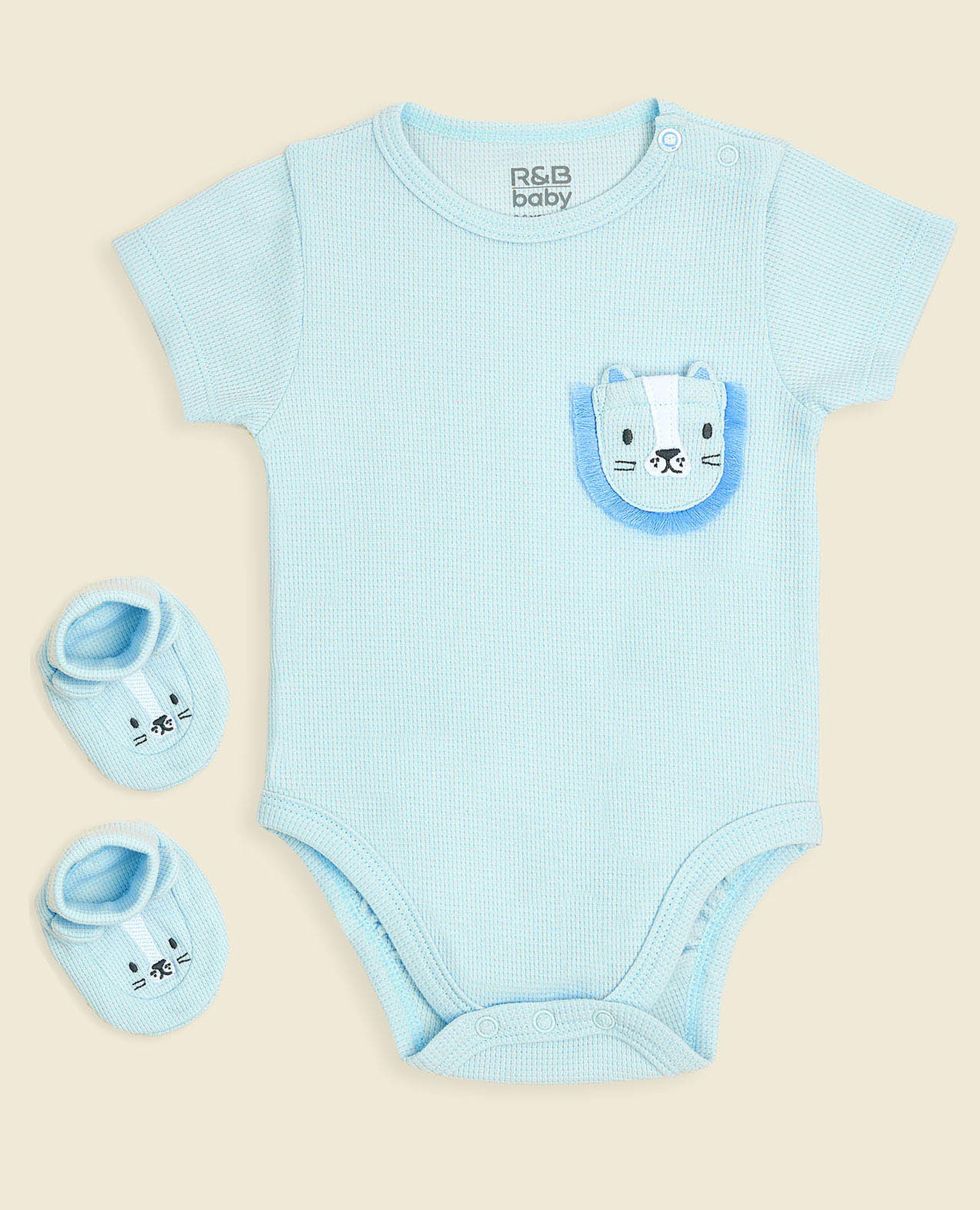 Pocket Detail Bodysuit and Mittens Set