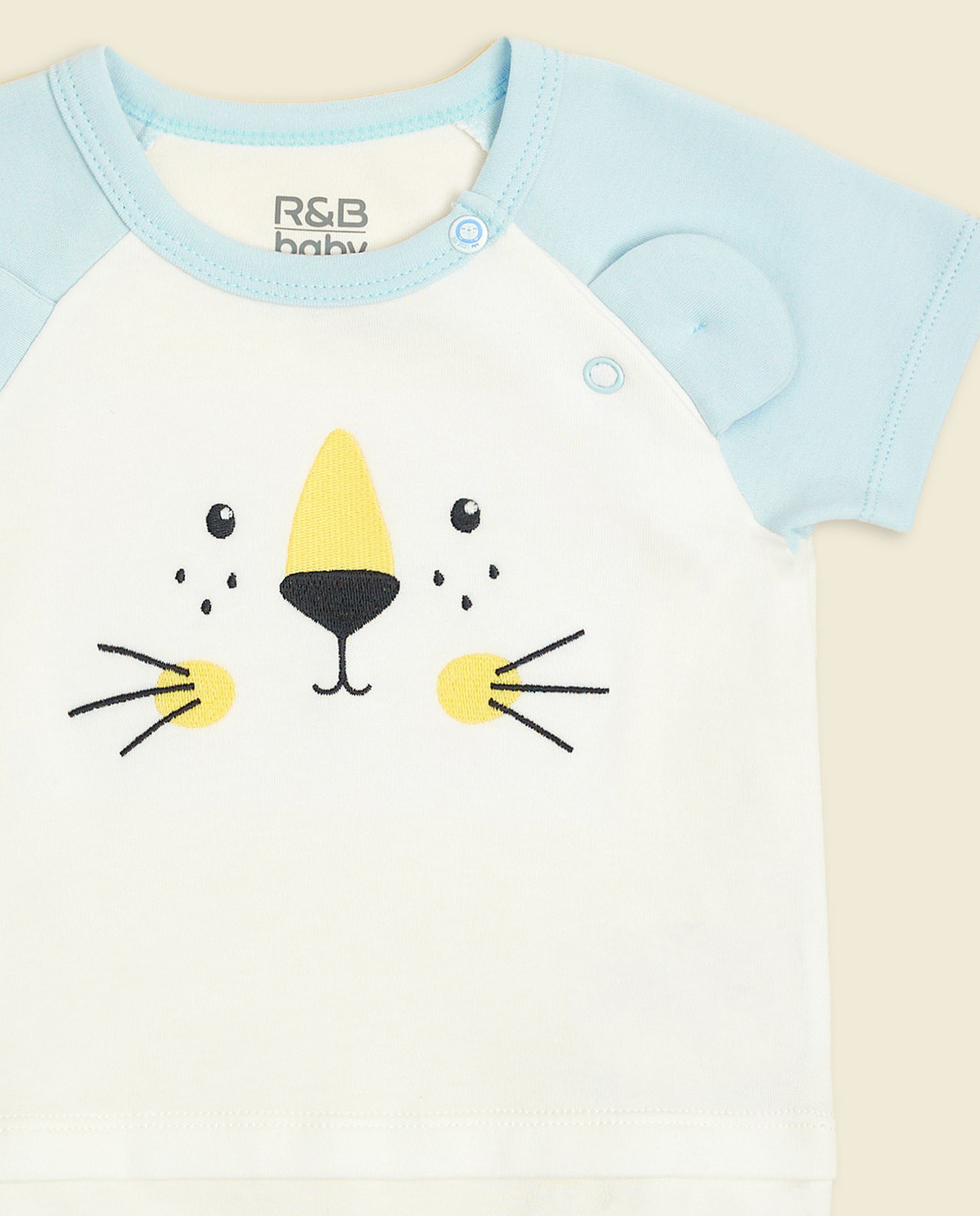 Embroidered Rompers with Crew Neck and Raglan Sleeves