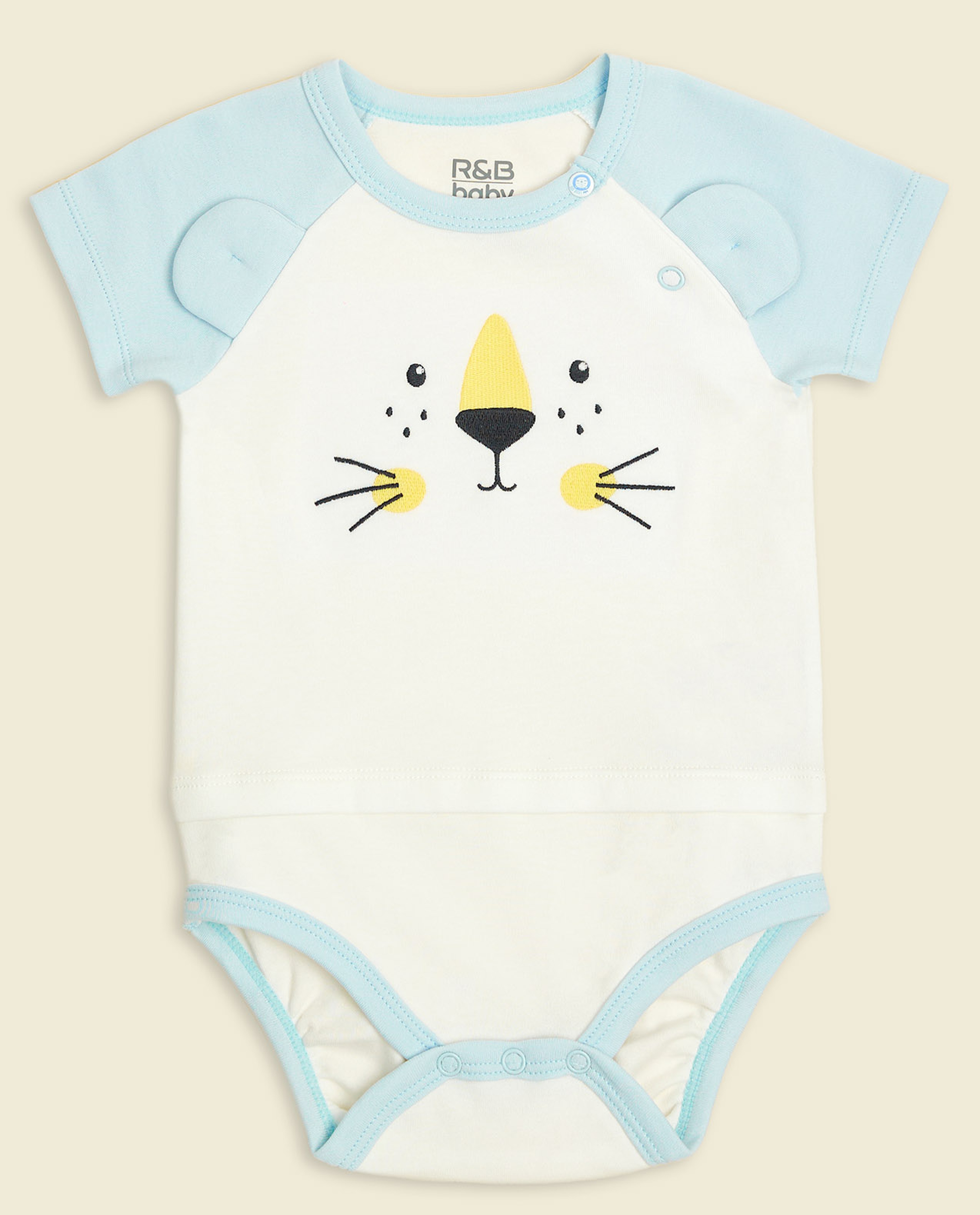 Embroidered Rompers with Crew Neck and Raglan Sleeves