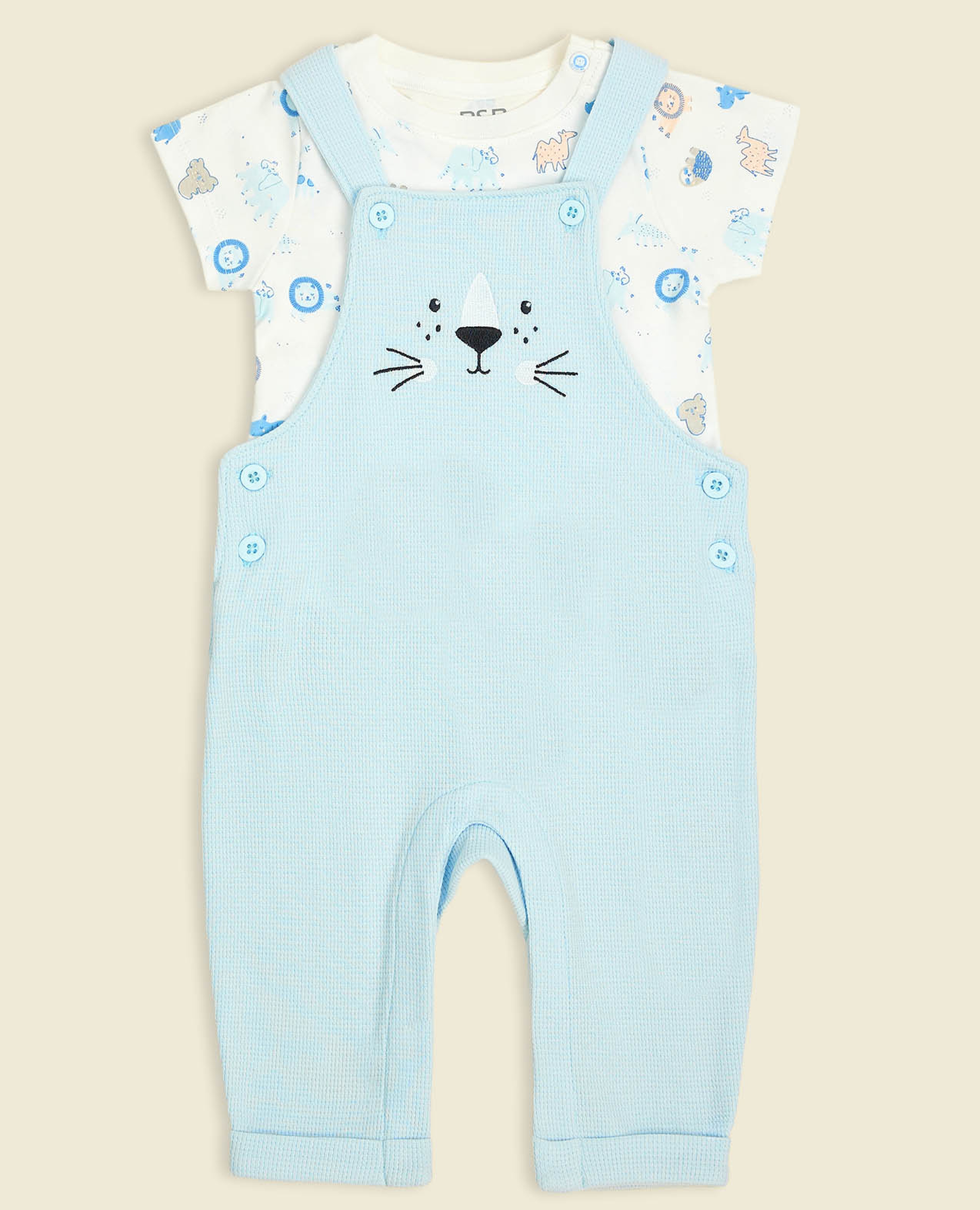 Printed Top and Embroidered Dungarees Set