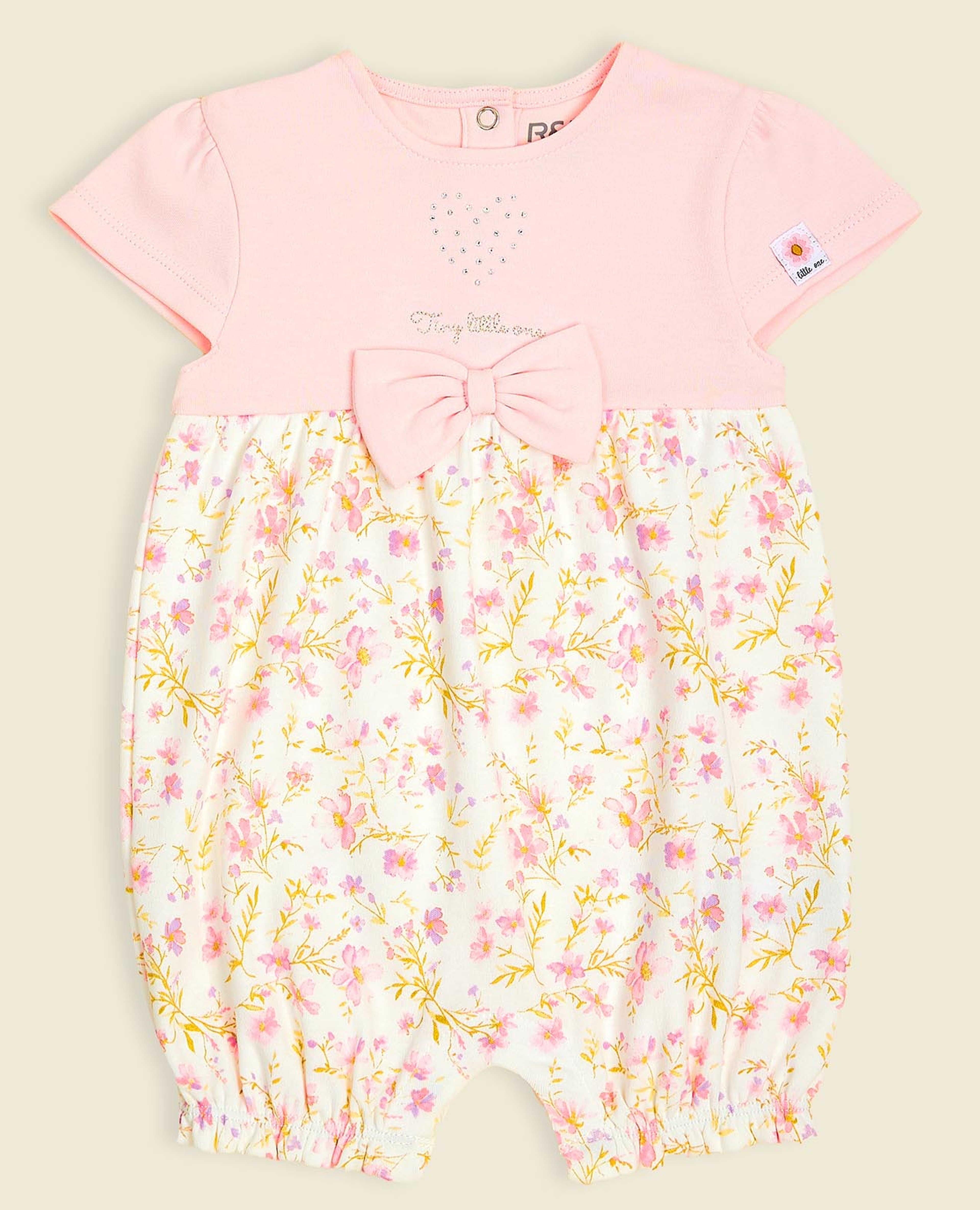 رومبير لحديثي الولادة بطبعة مع رقبة مستديرة وأكمام قصيرة