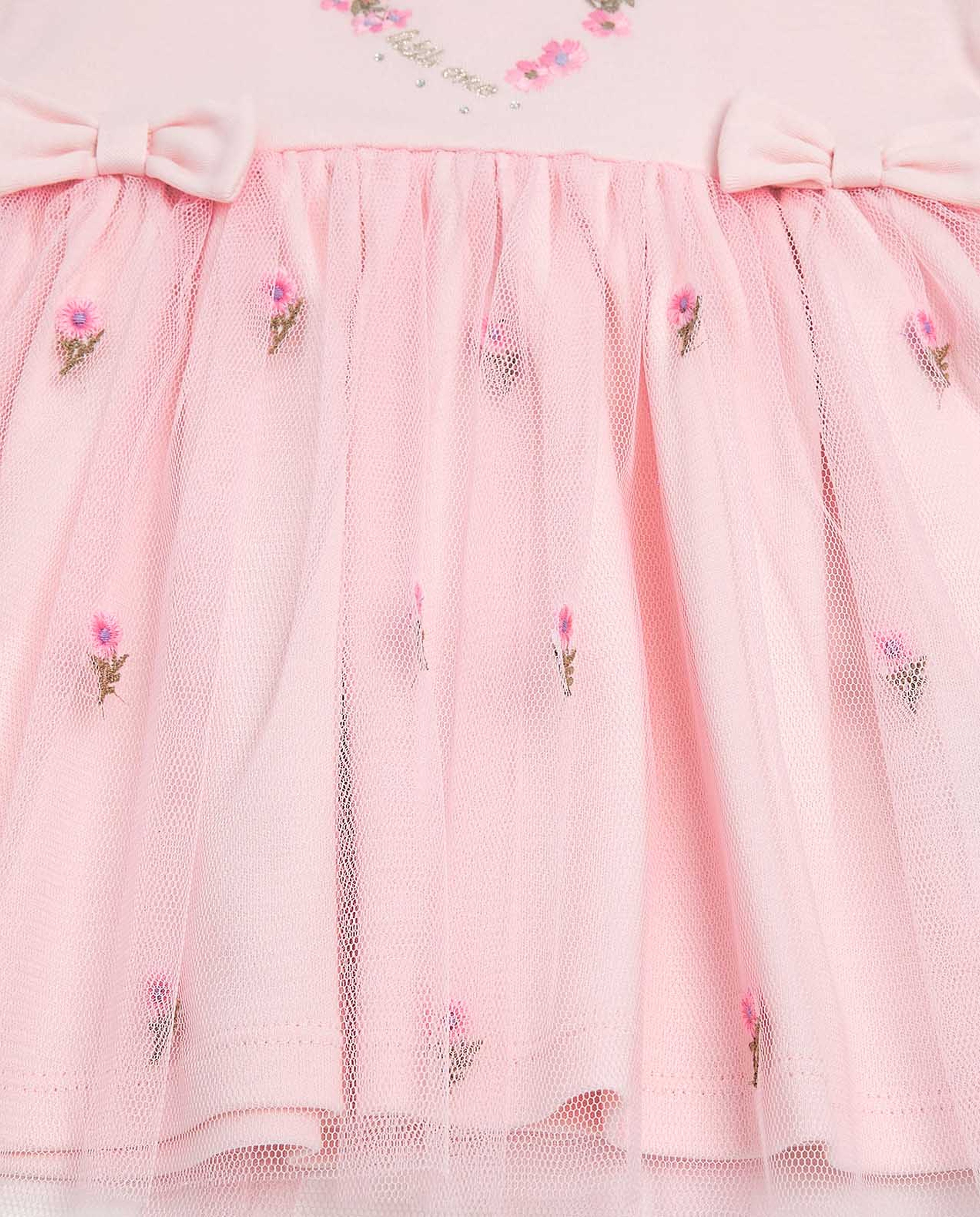 Embroidered Flared Dress with Peter Pan Collar and Puff Sleeves