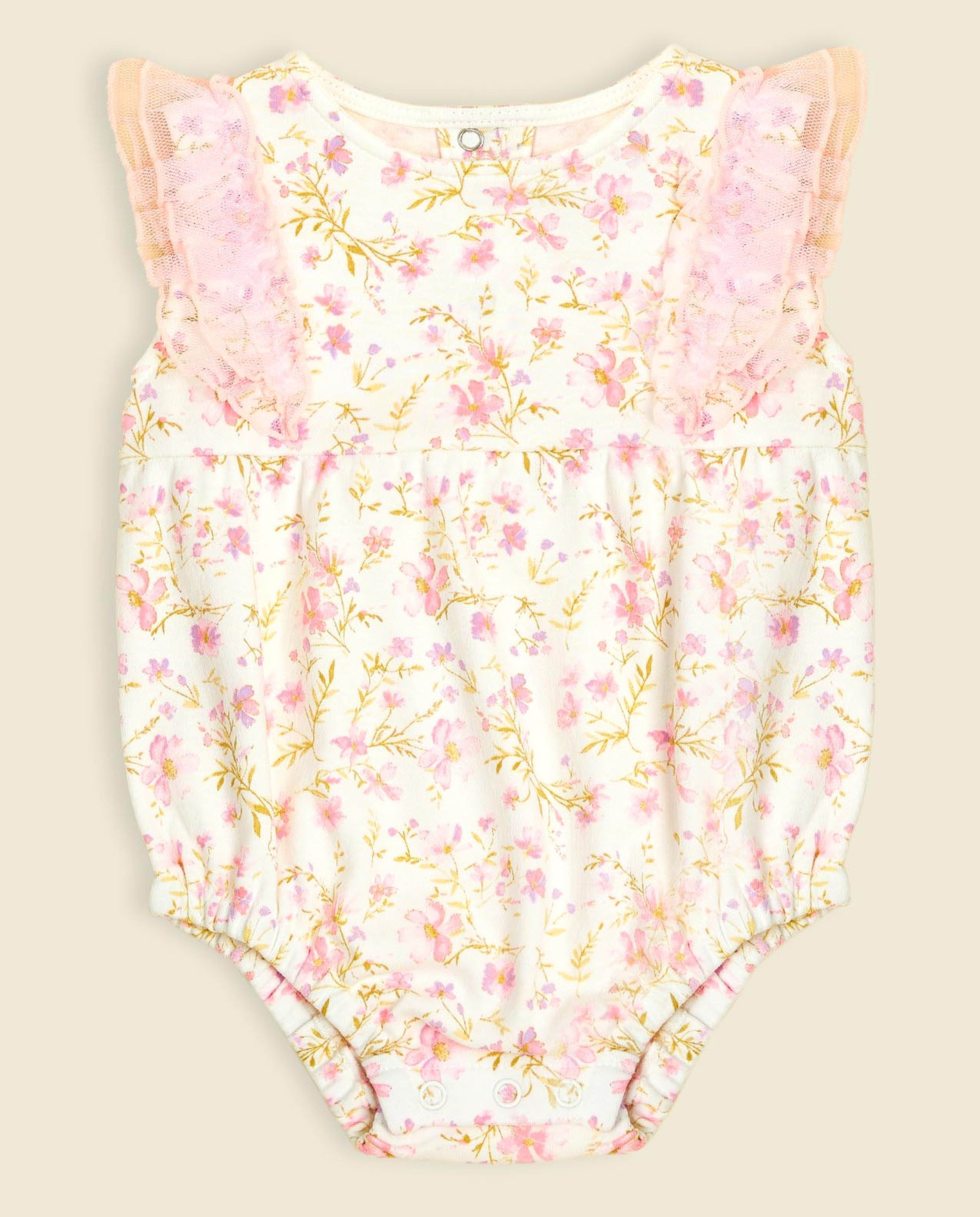 Printed Bodysuit with Crew Neck and Ruffle Sleeves