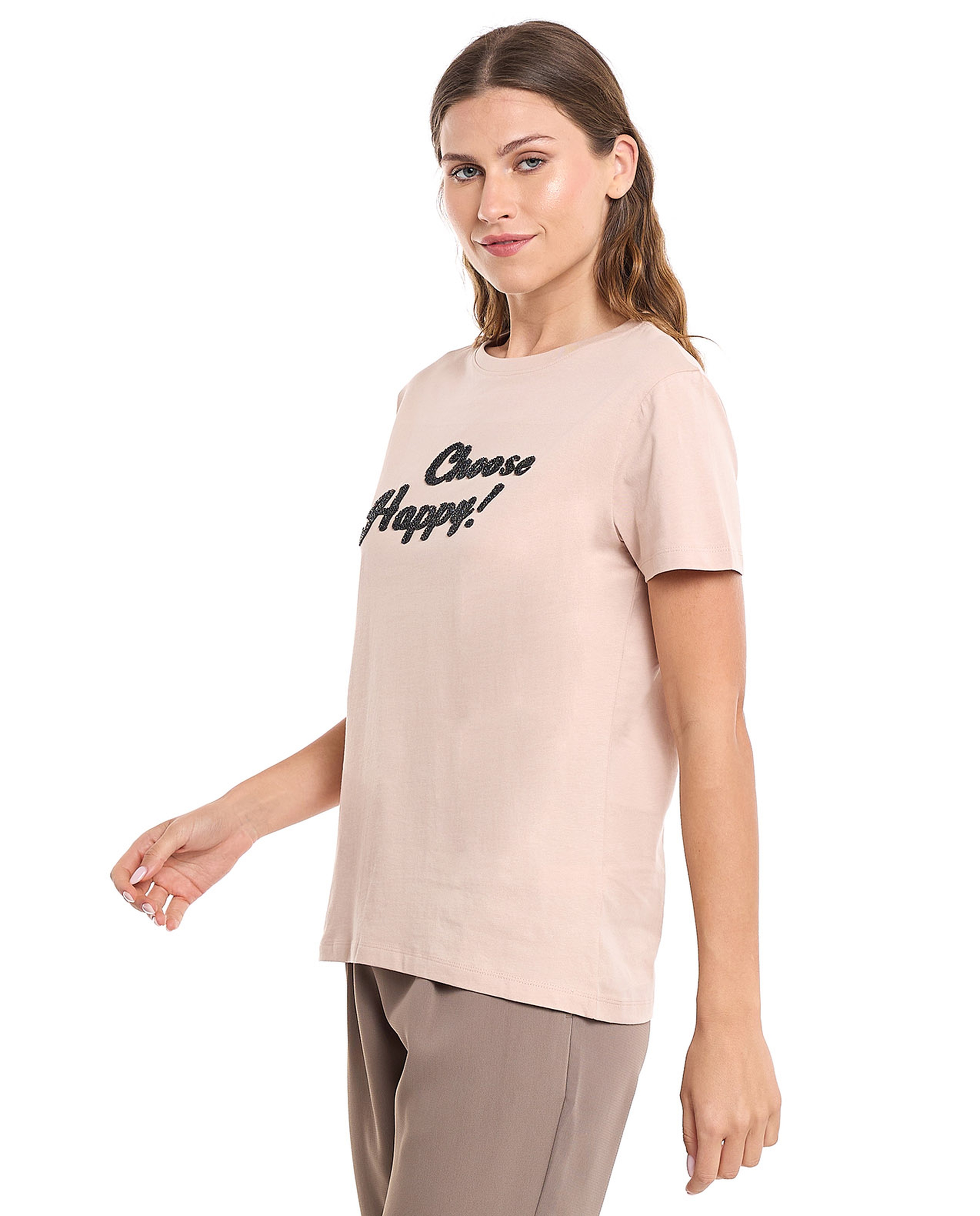 Embellished T-Shirt with Crew Neck and Short Sleeves