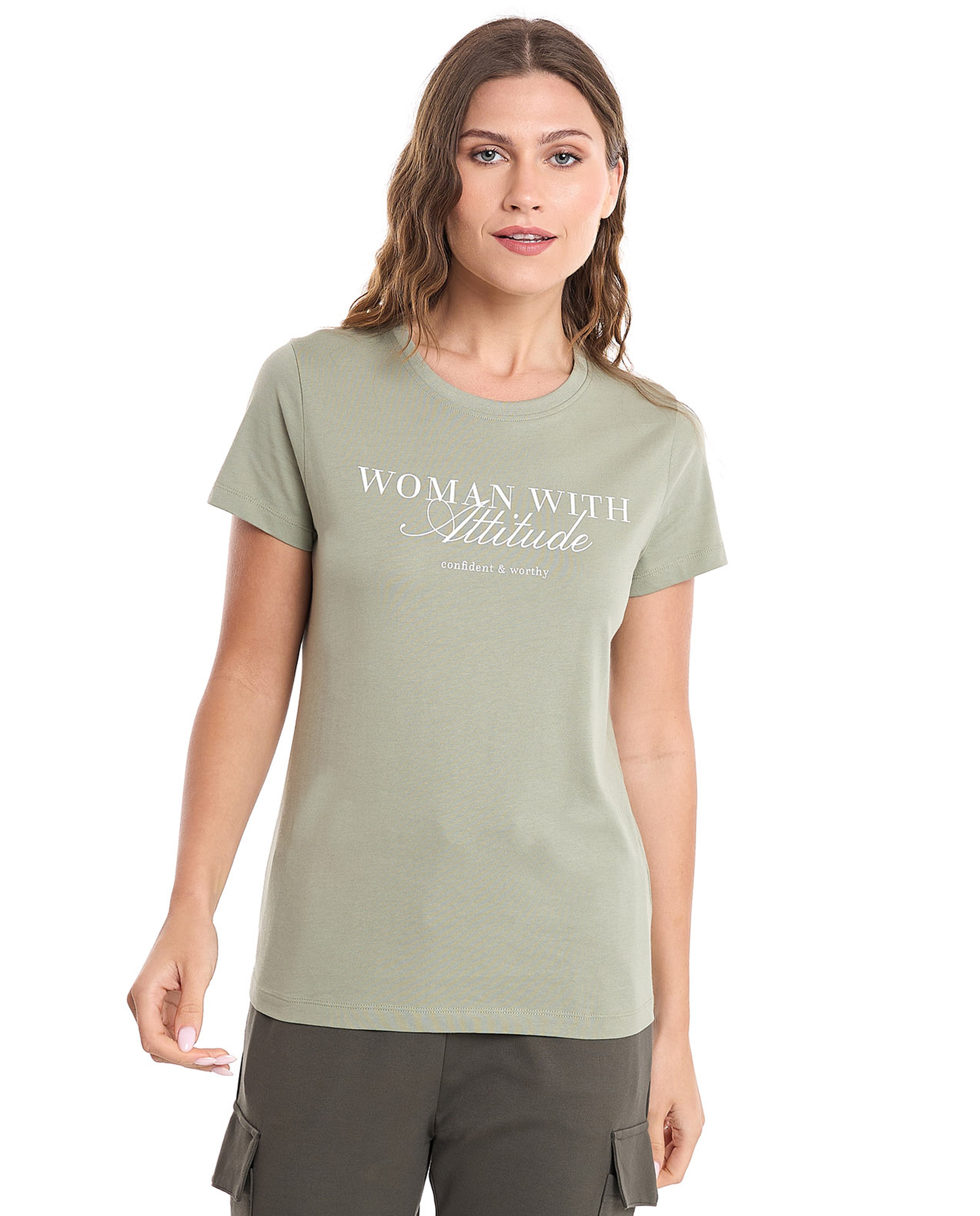 Typography Print T-Shirt with Crew Neck and Short Sleeves