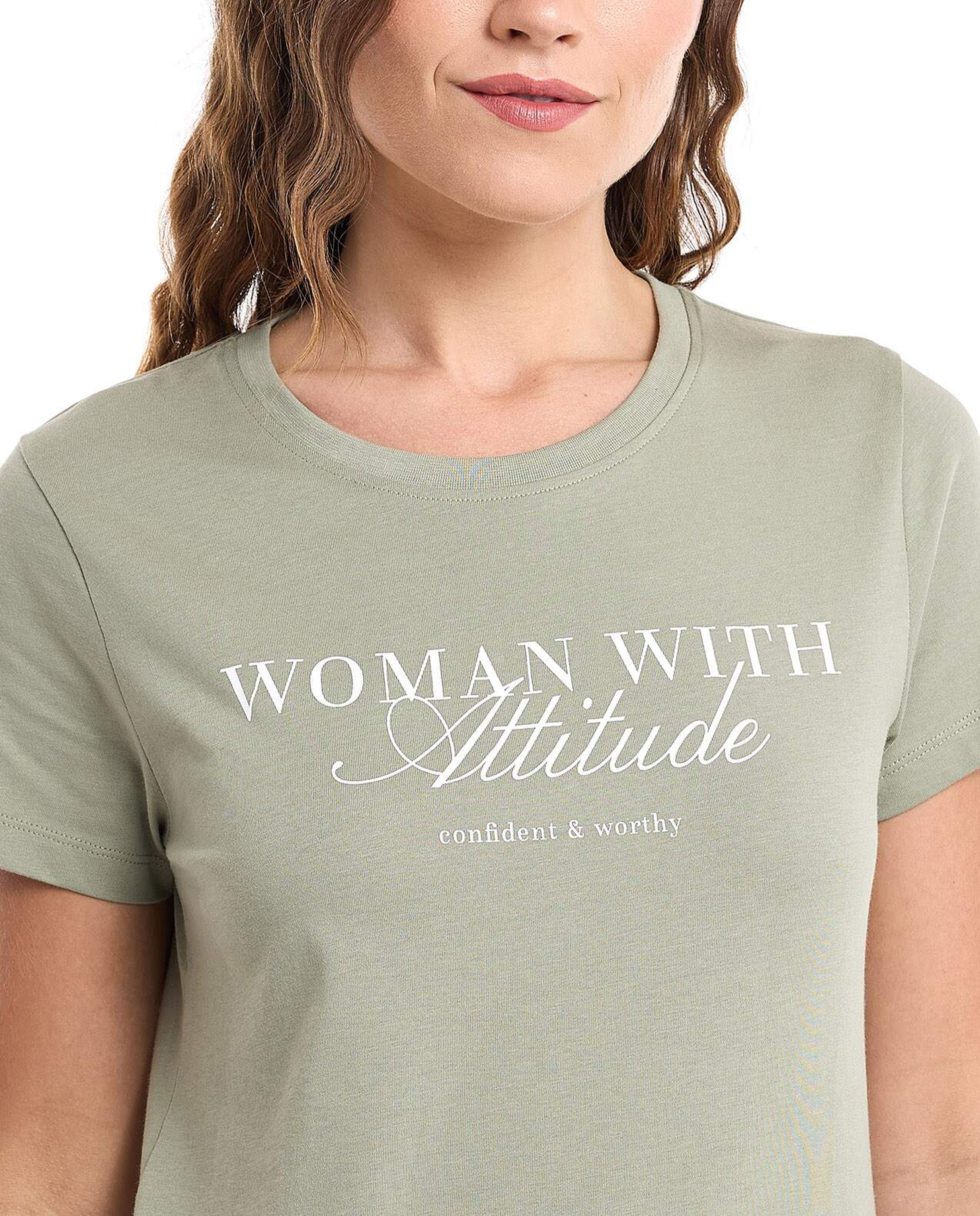 Typography Print T-Shirt with Crew Neck and Short Sleeves