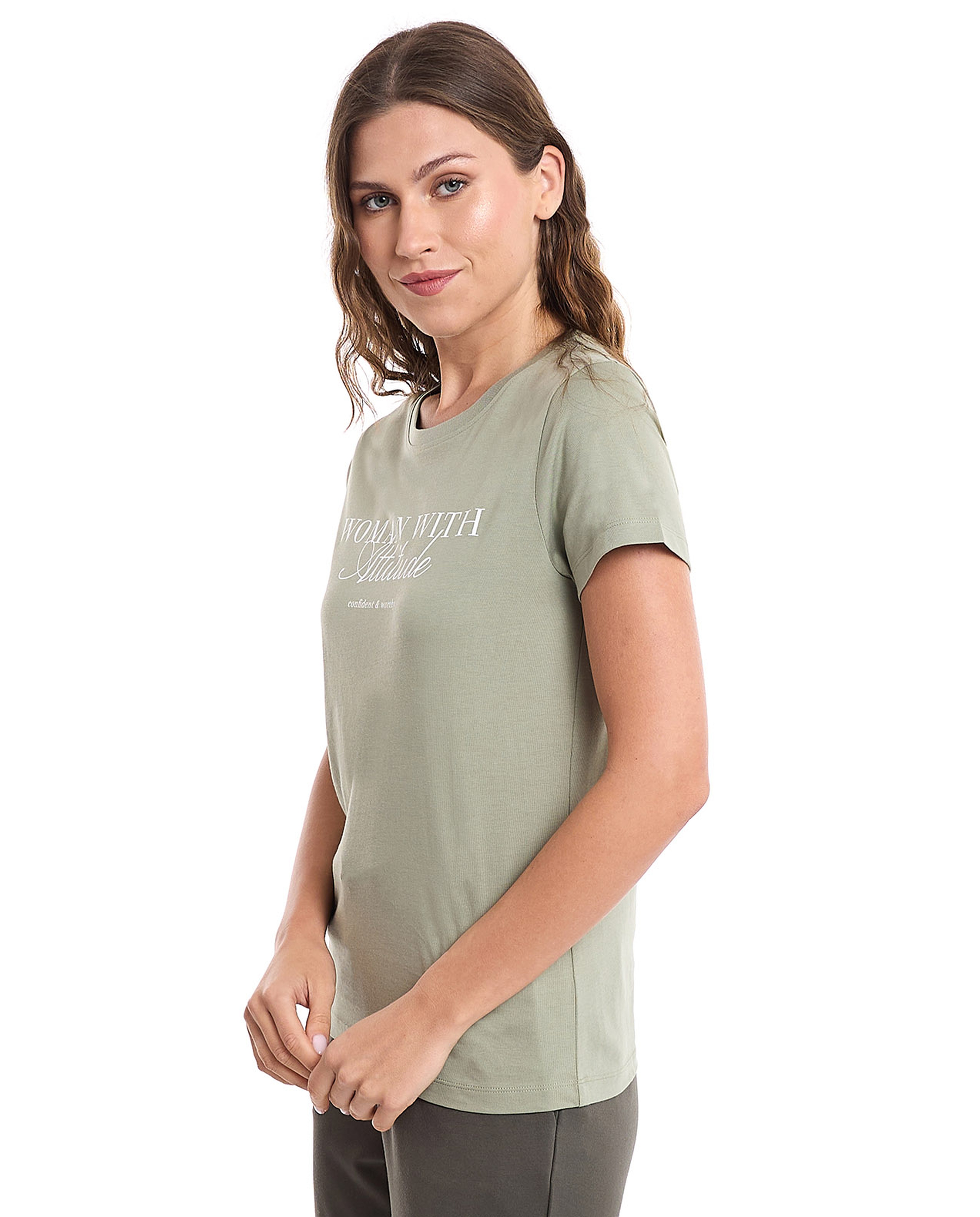 Typography Print T-Shirt with Crew Neck and Short Sleeves