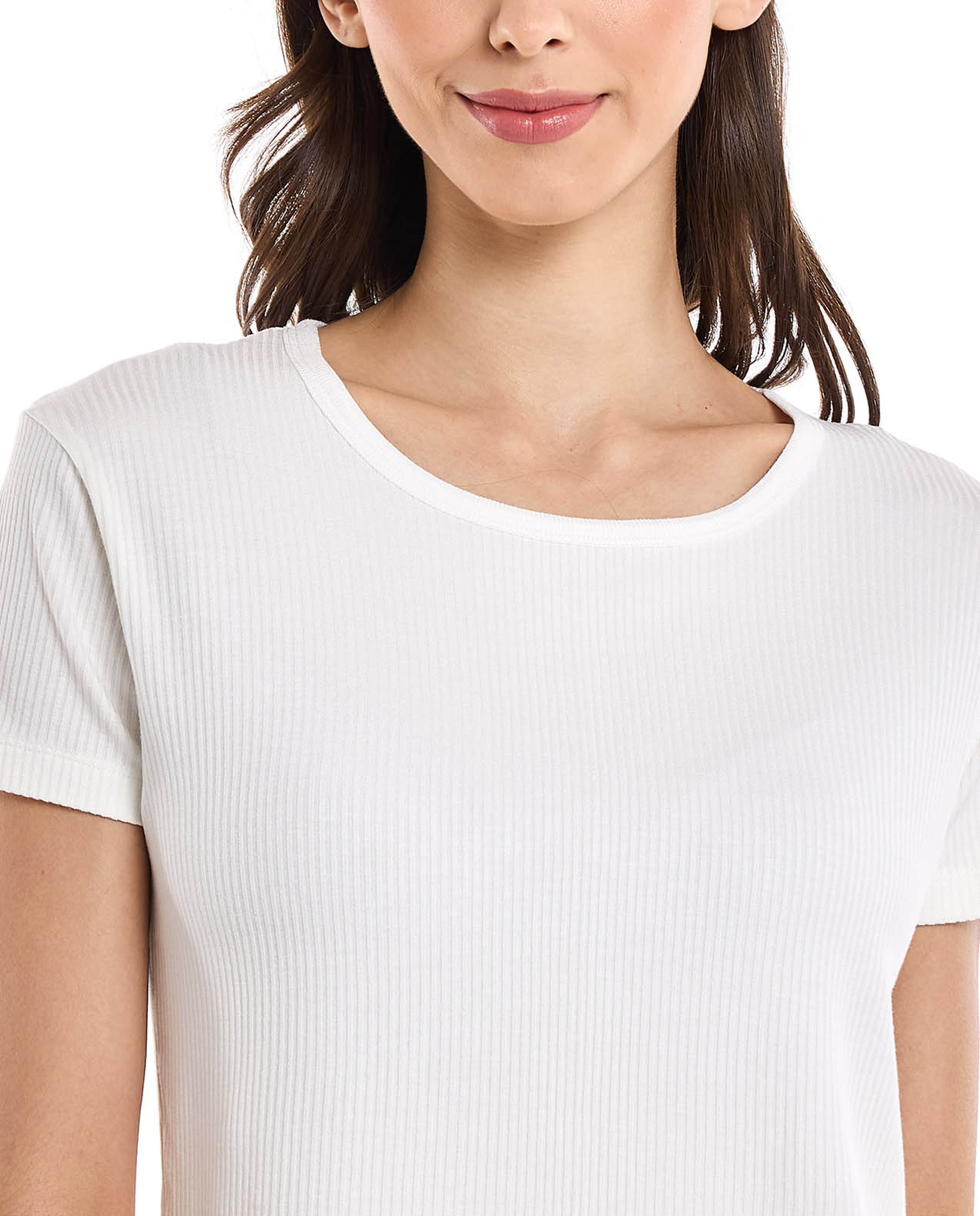 Ribbed Top with Round Neck and Short Sleeves