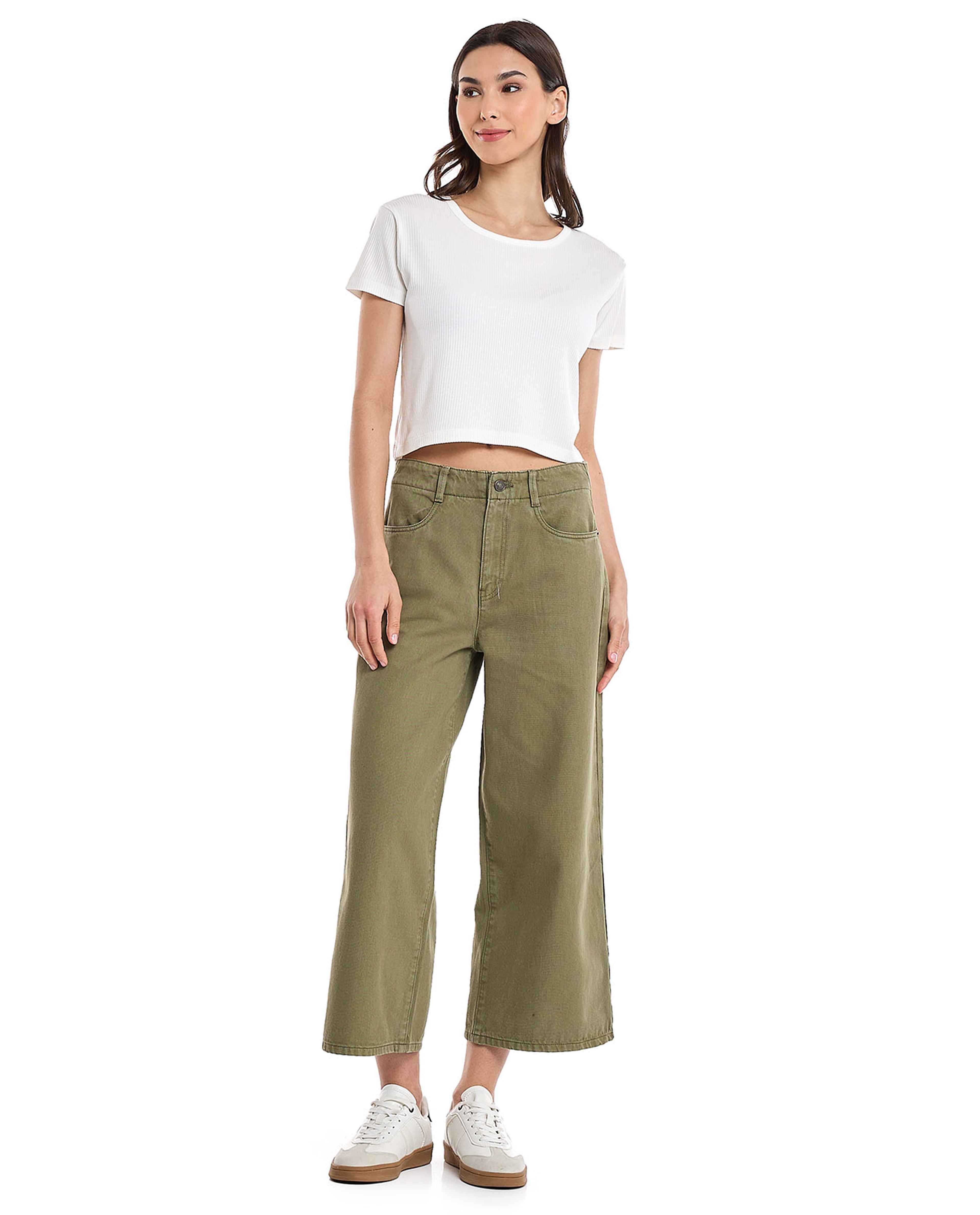 Ribbed Top with Round Neck and Short Sleeves