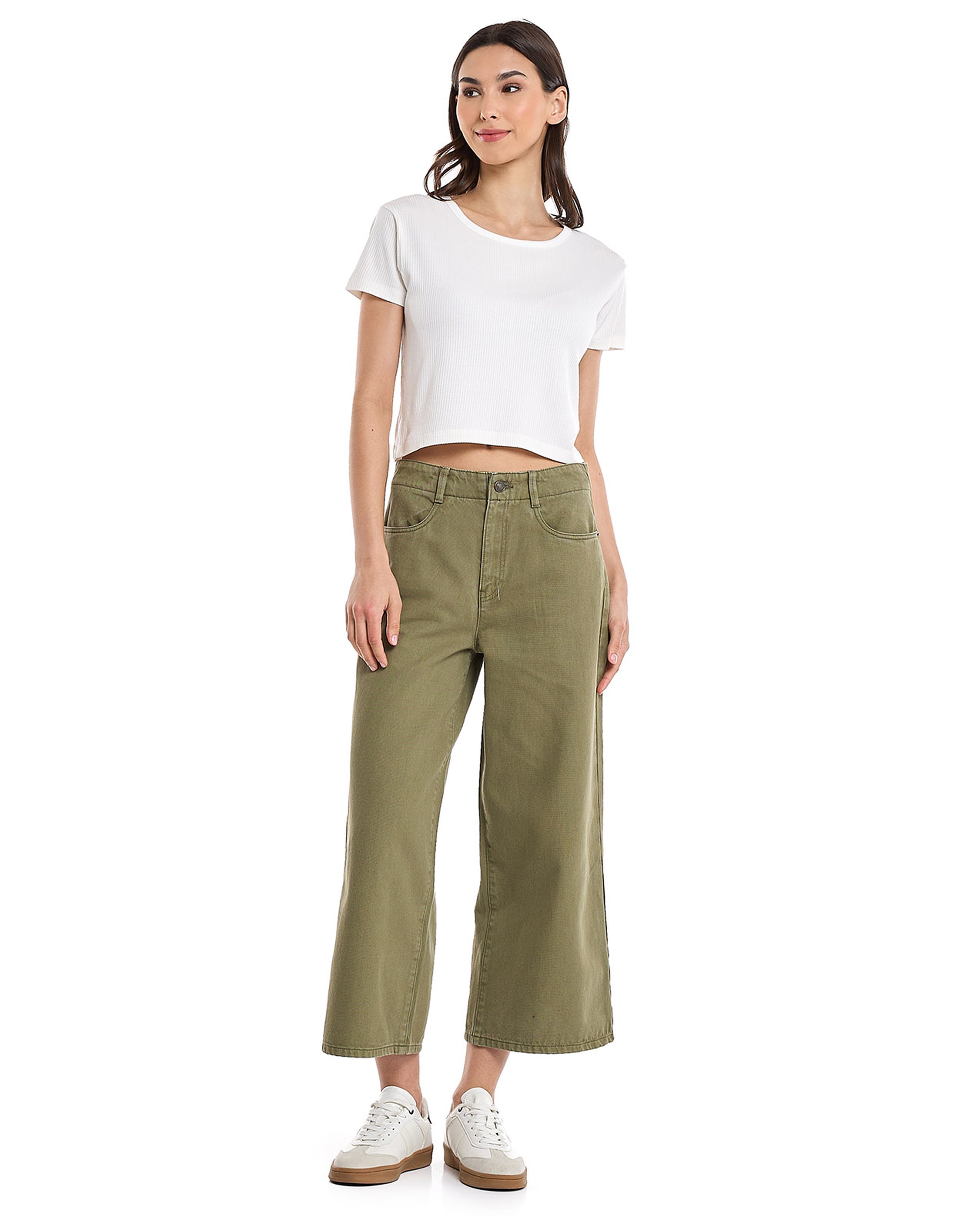 Ribbed Top with Round Neck and Short Sleeves