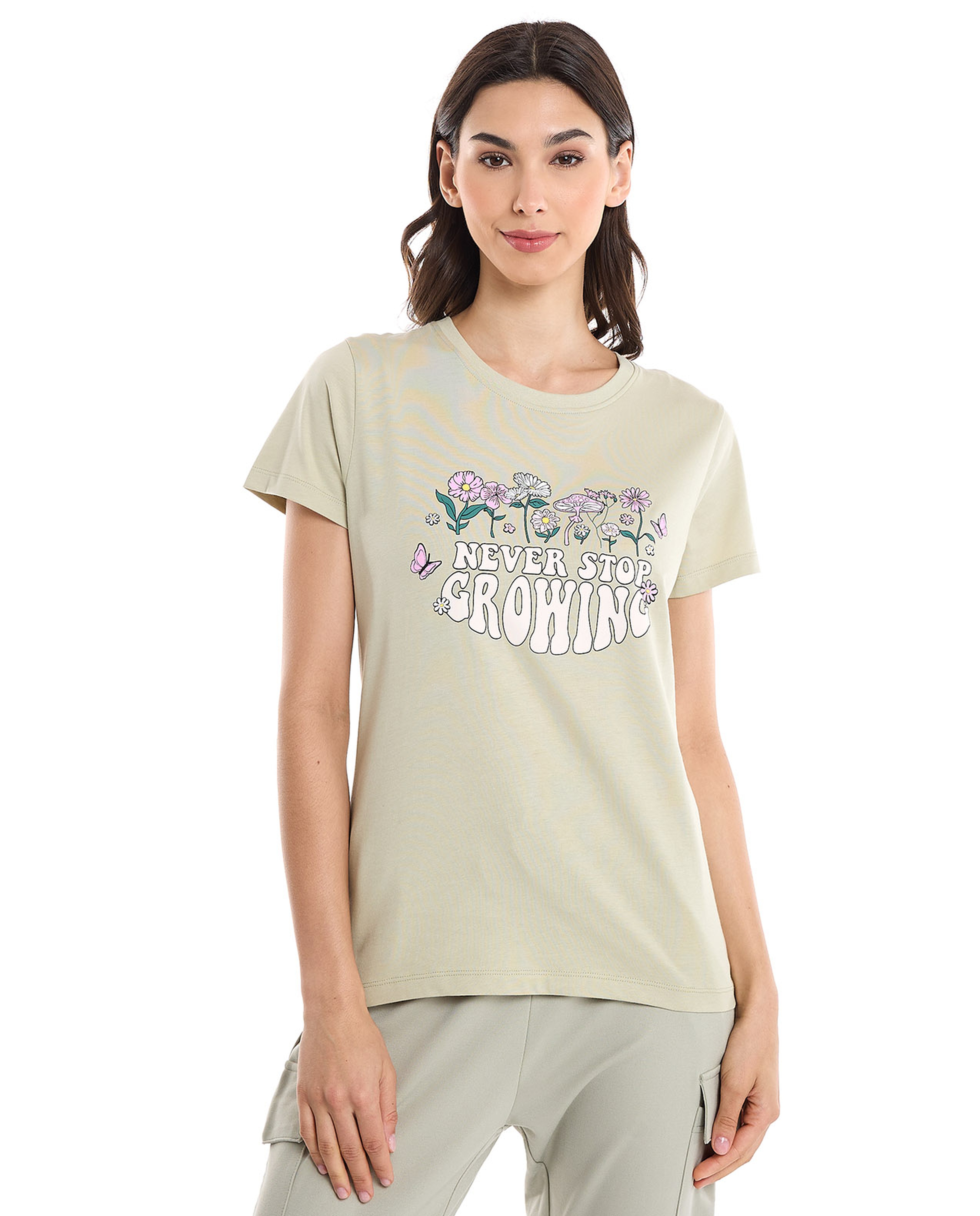 Graphic Print T-Shirt with Crew Neck and Short Sleeves