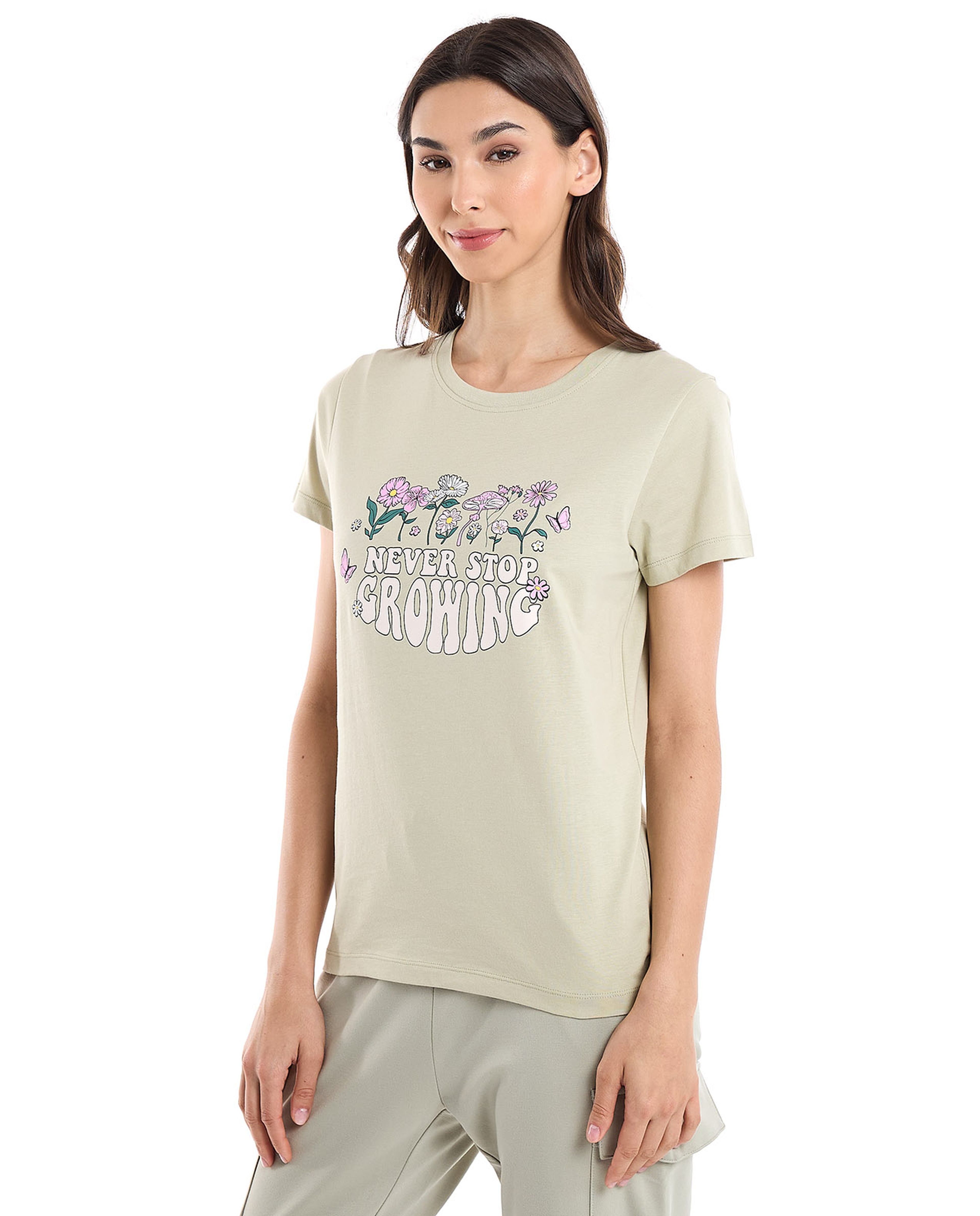 Graphic Print T-Shirt with Crew Neck and Short Sleeves