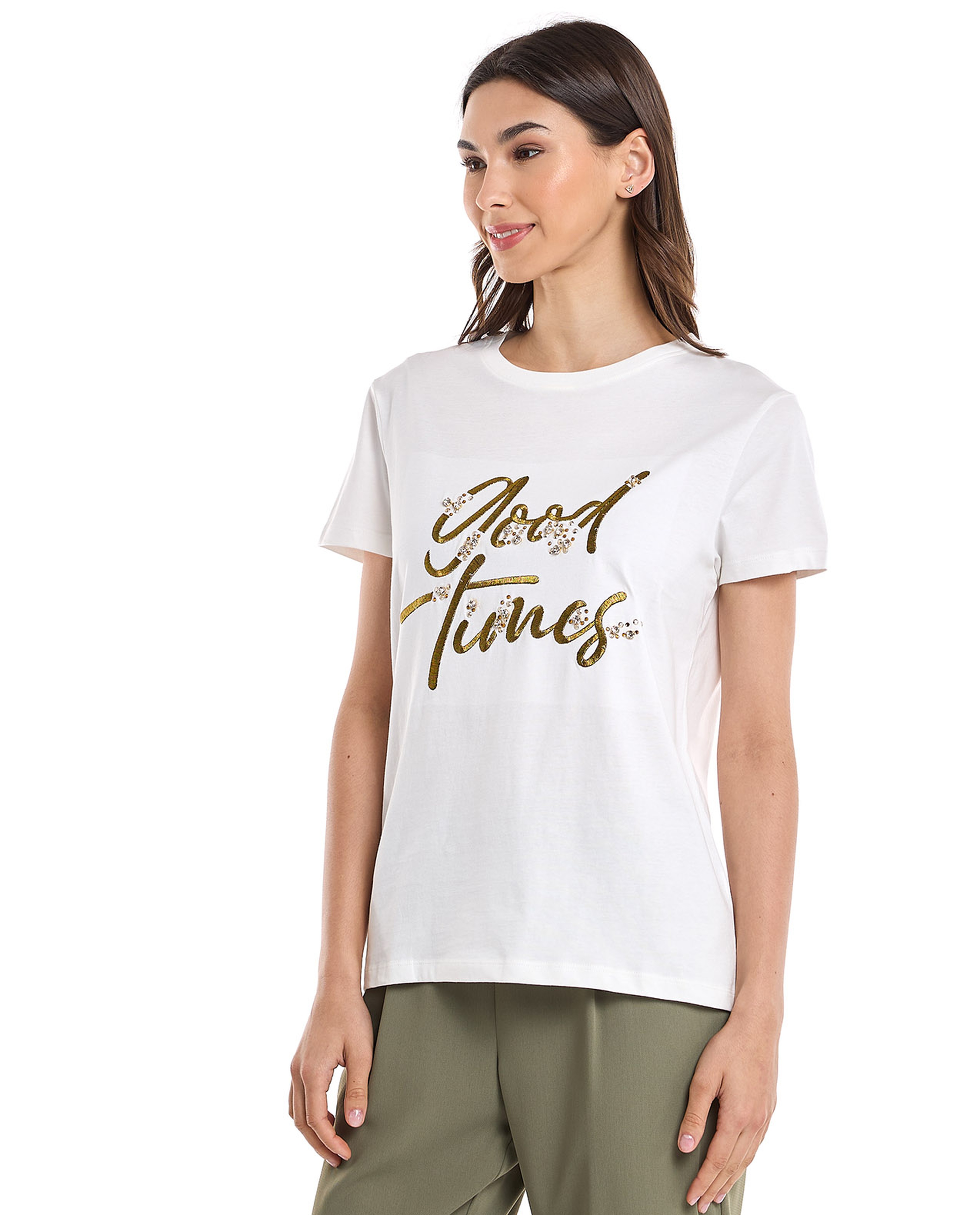 Embroidered T-Shirt with Crew Neck and Short Sleeves