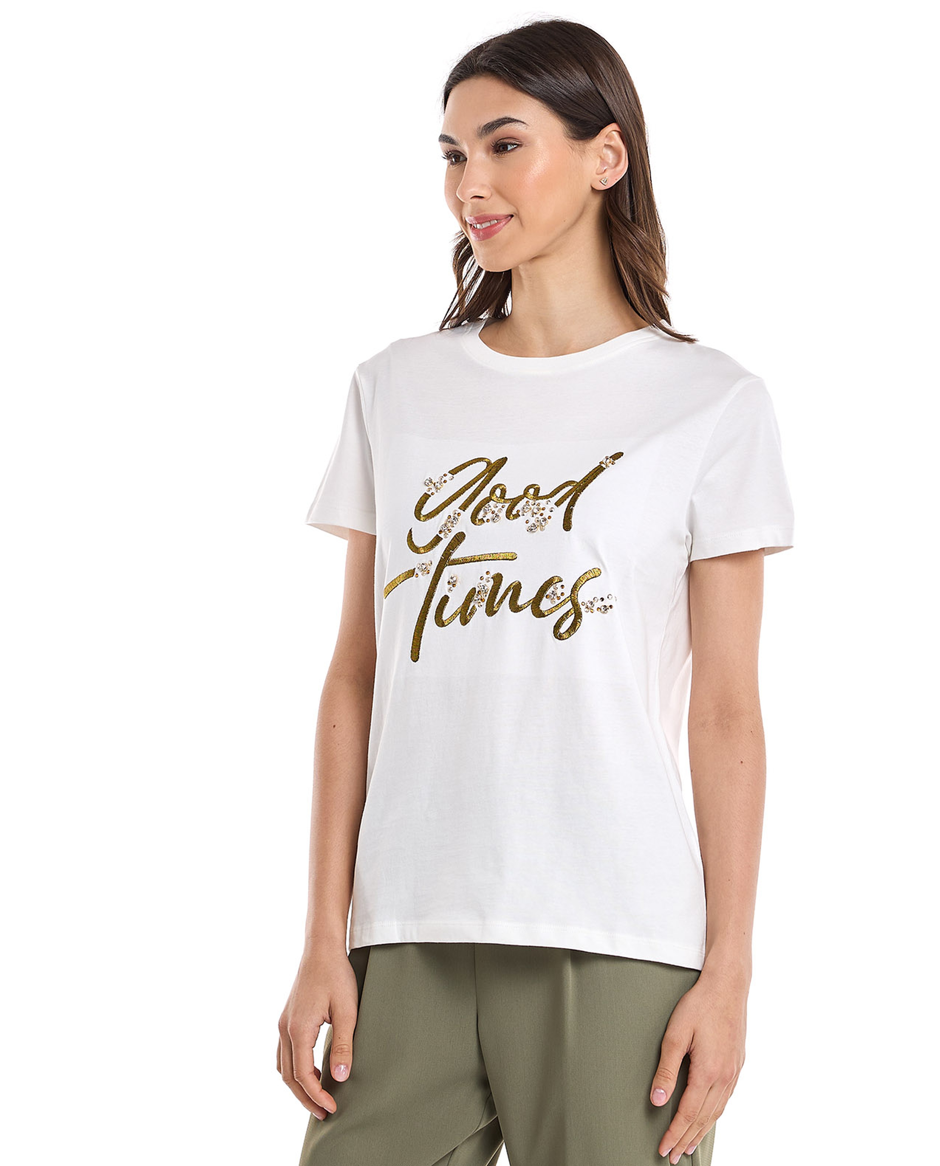 Embroidered T-Shirt with Crew Neck and Short Sleeves