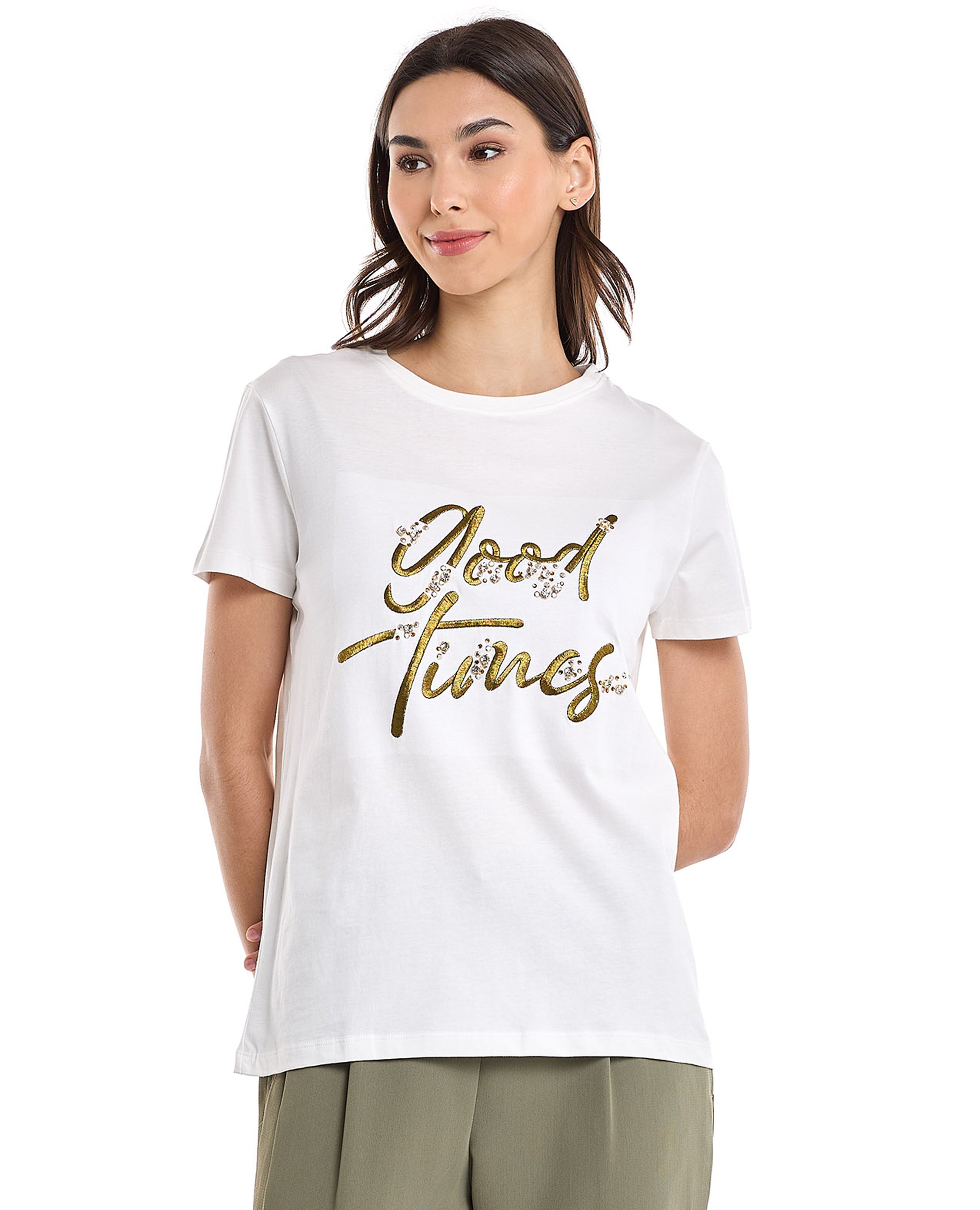 Embroidered T-Shirt with Crew Neck and Short Sleeves