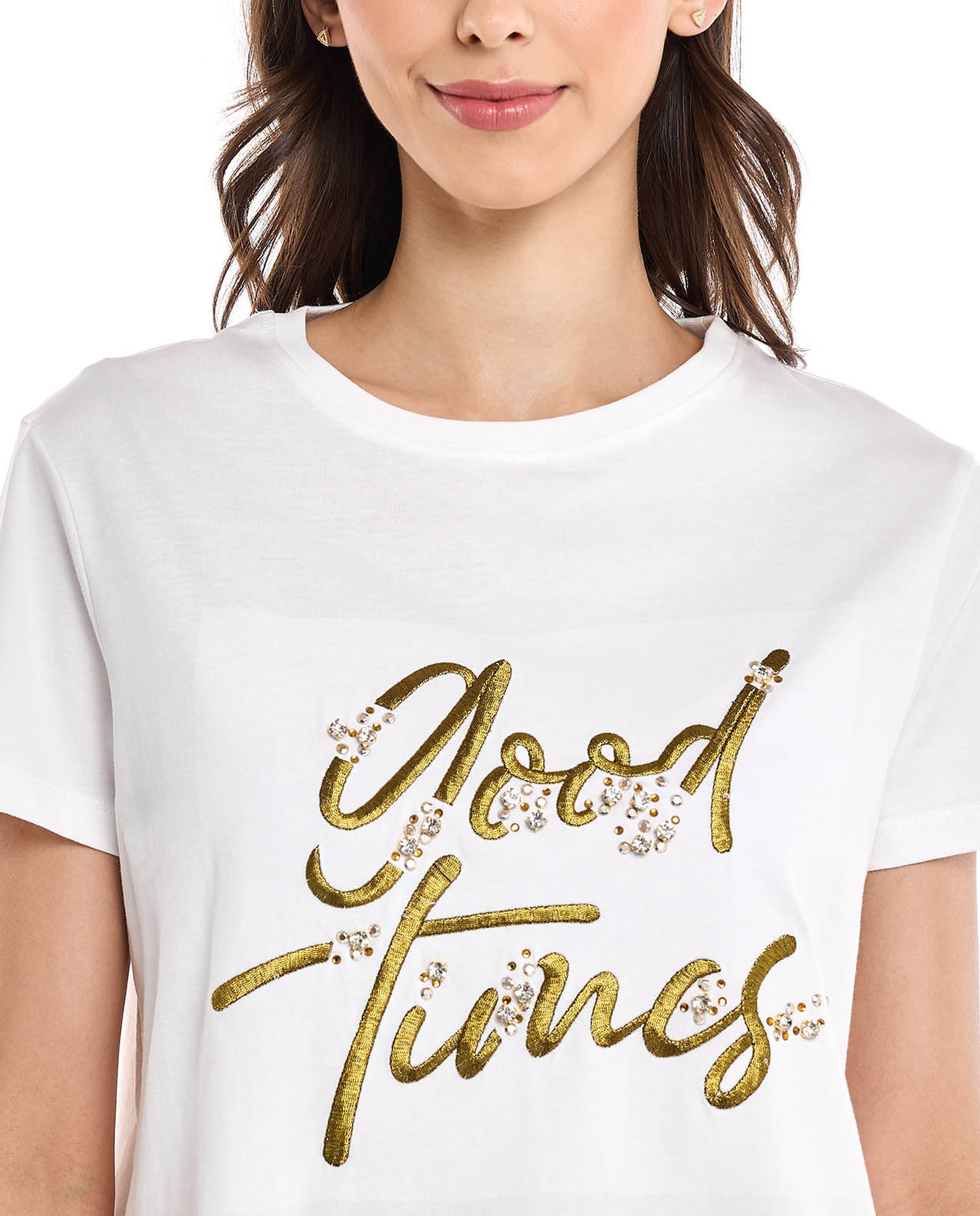 Embroidered T-Shirt with Crew Neck and Short Sleeves