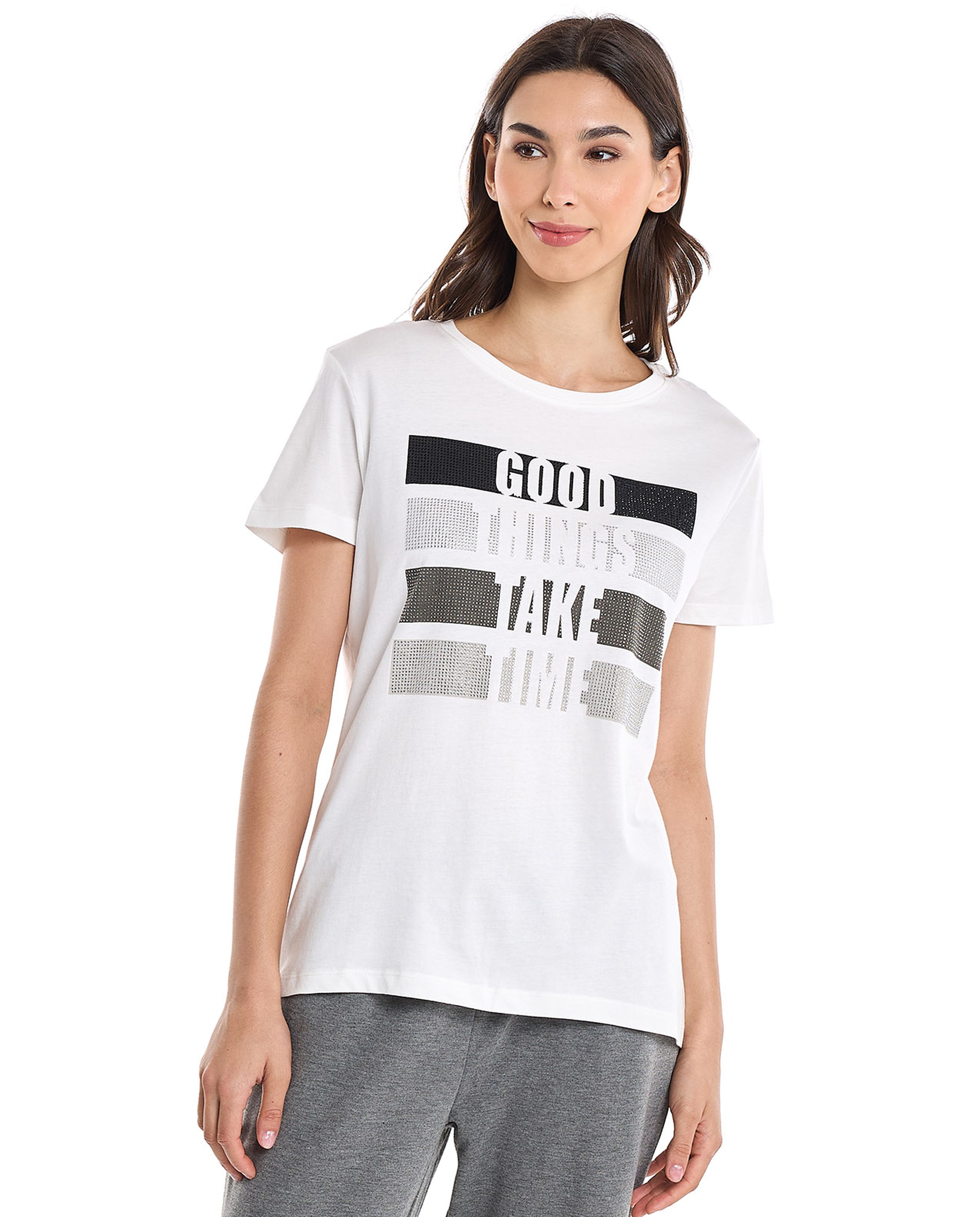 Embellished T-Shirt with Crew Neck and Short Sleeves