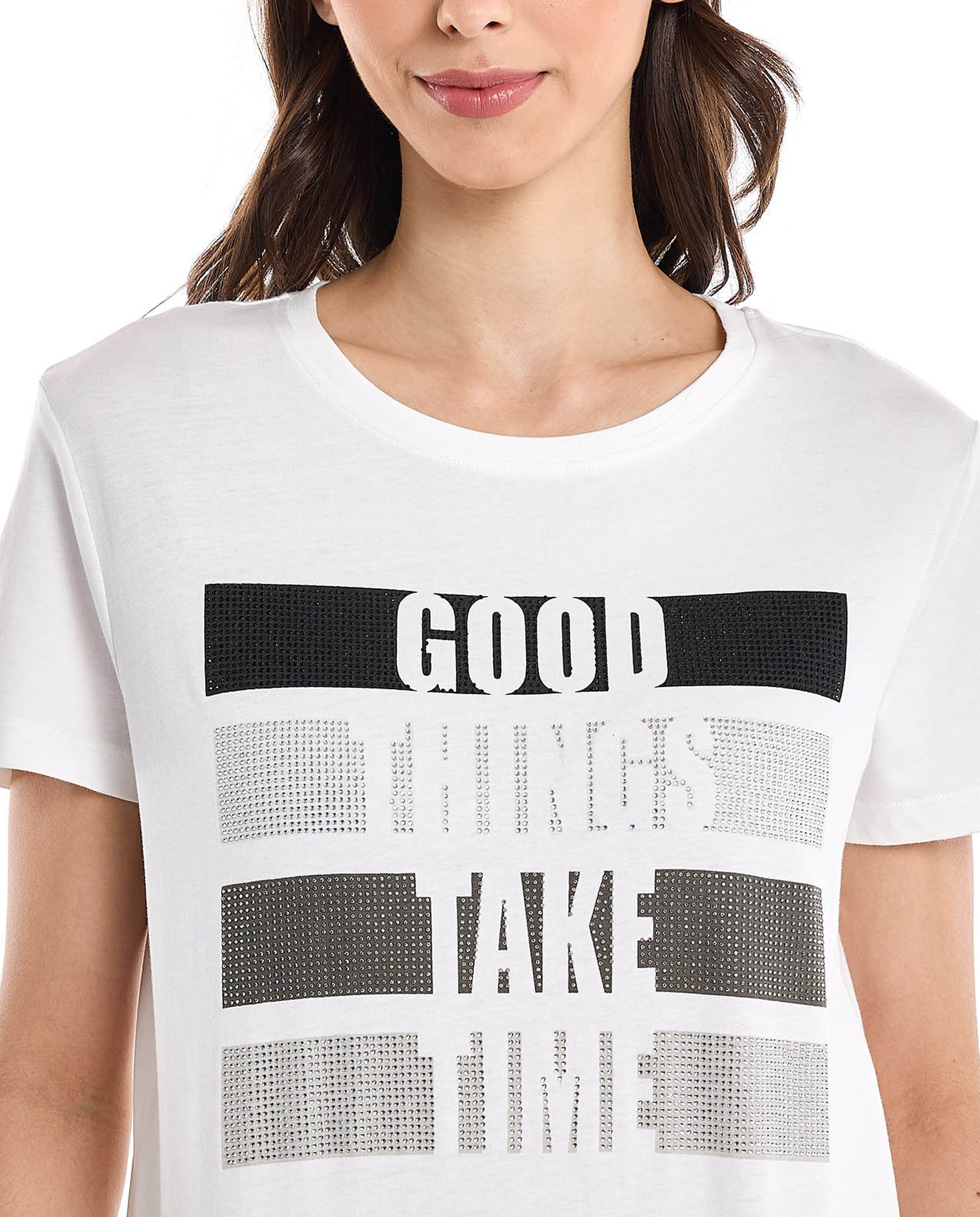 Embellished T-Shirt with Crew Neck and Short Sleeves