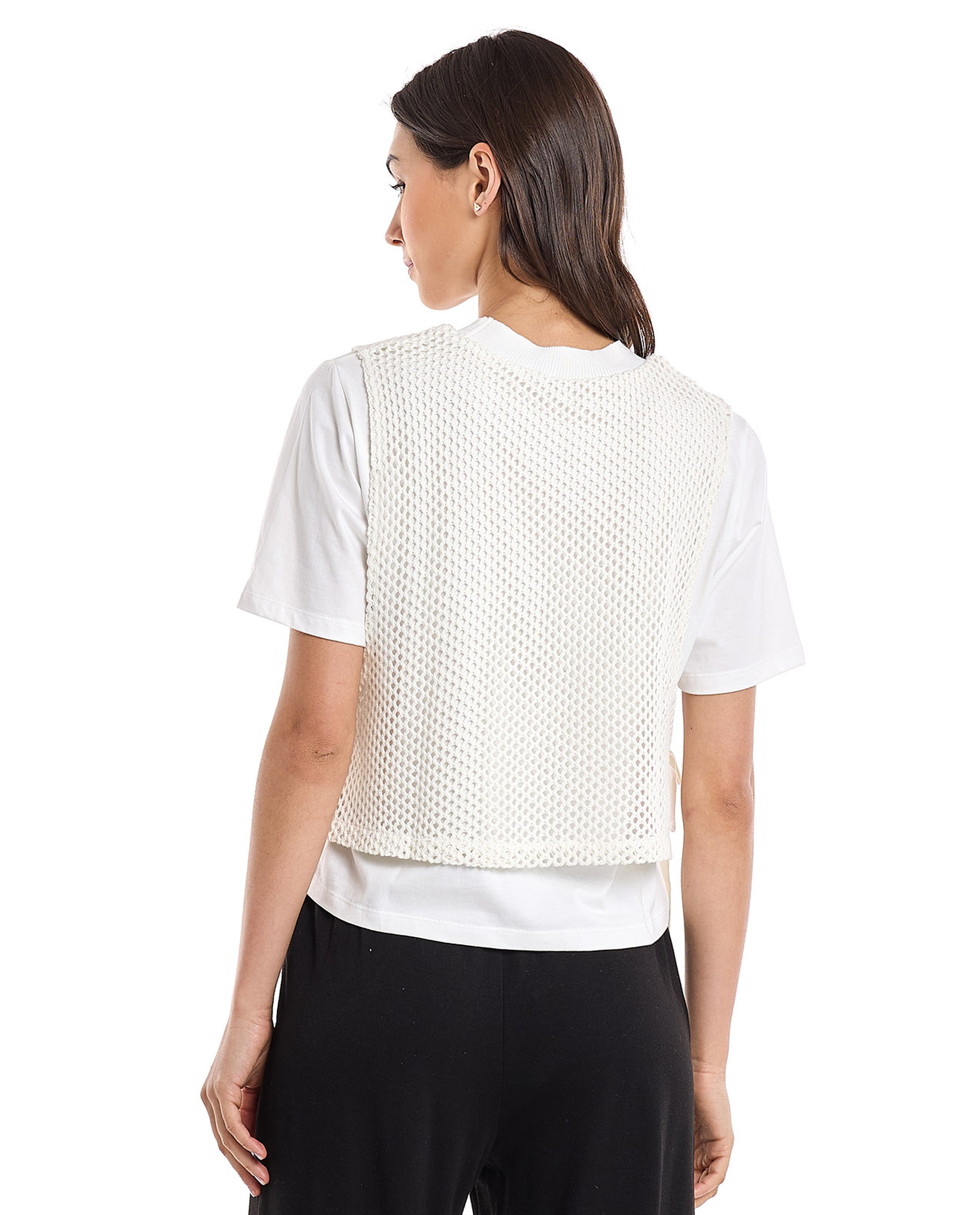 Knitted Layered Top with Crew Neck and Short Sleeves