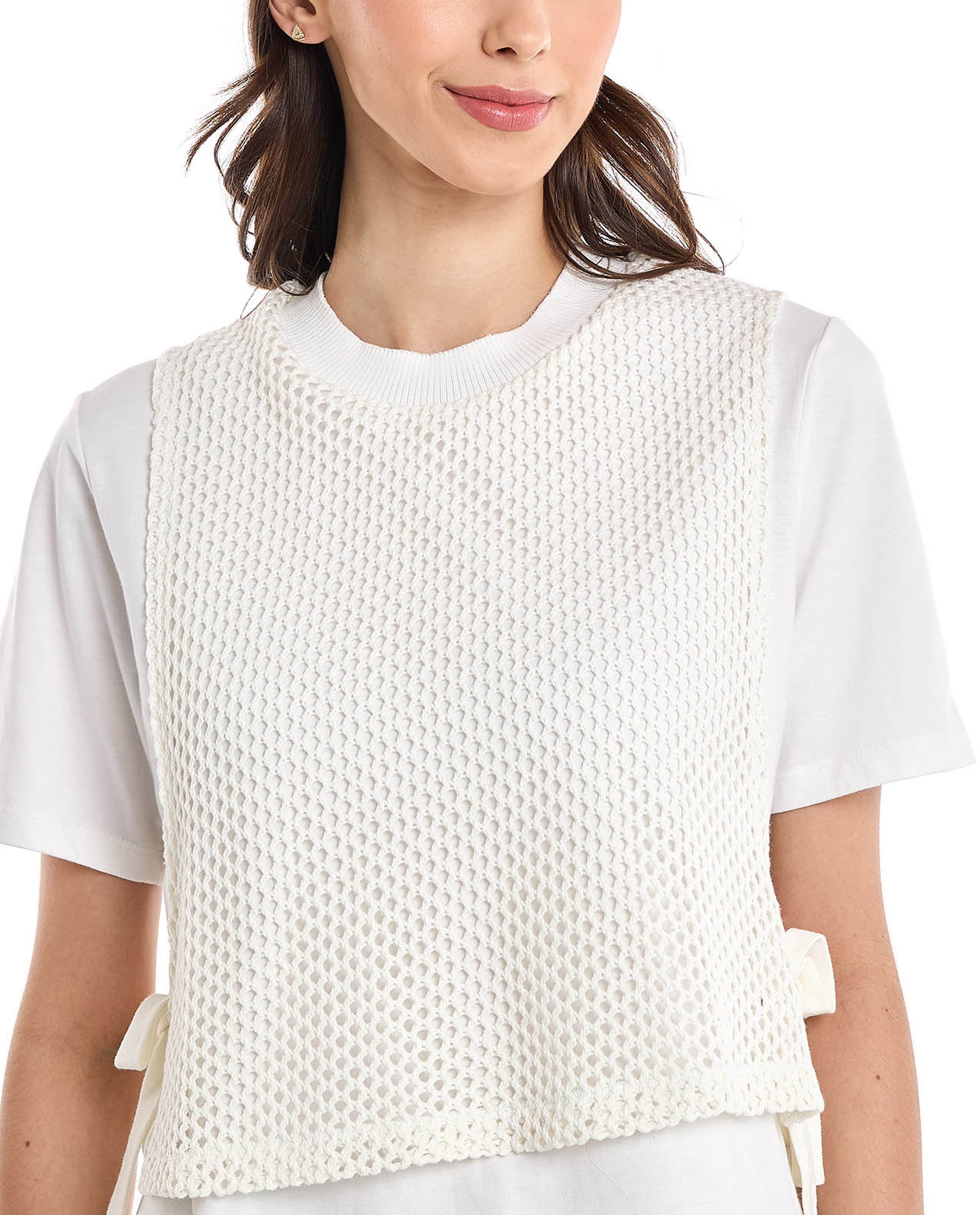 Knitted Layered Top with Crew Neck and Short Sleeves