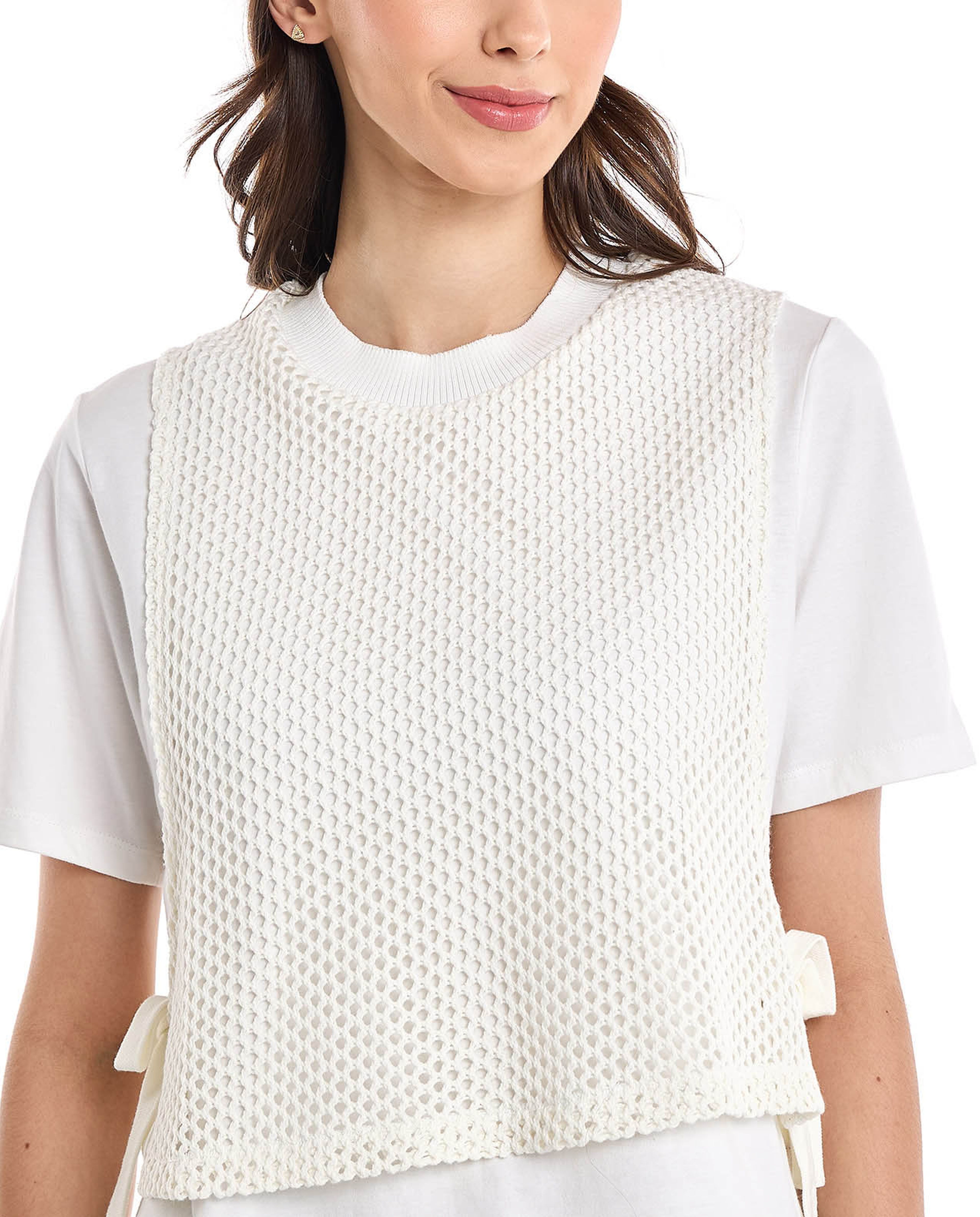 Knitted Layered Top with Crew Neck and Short Sleeves