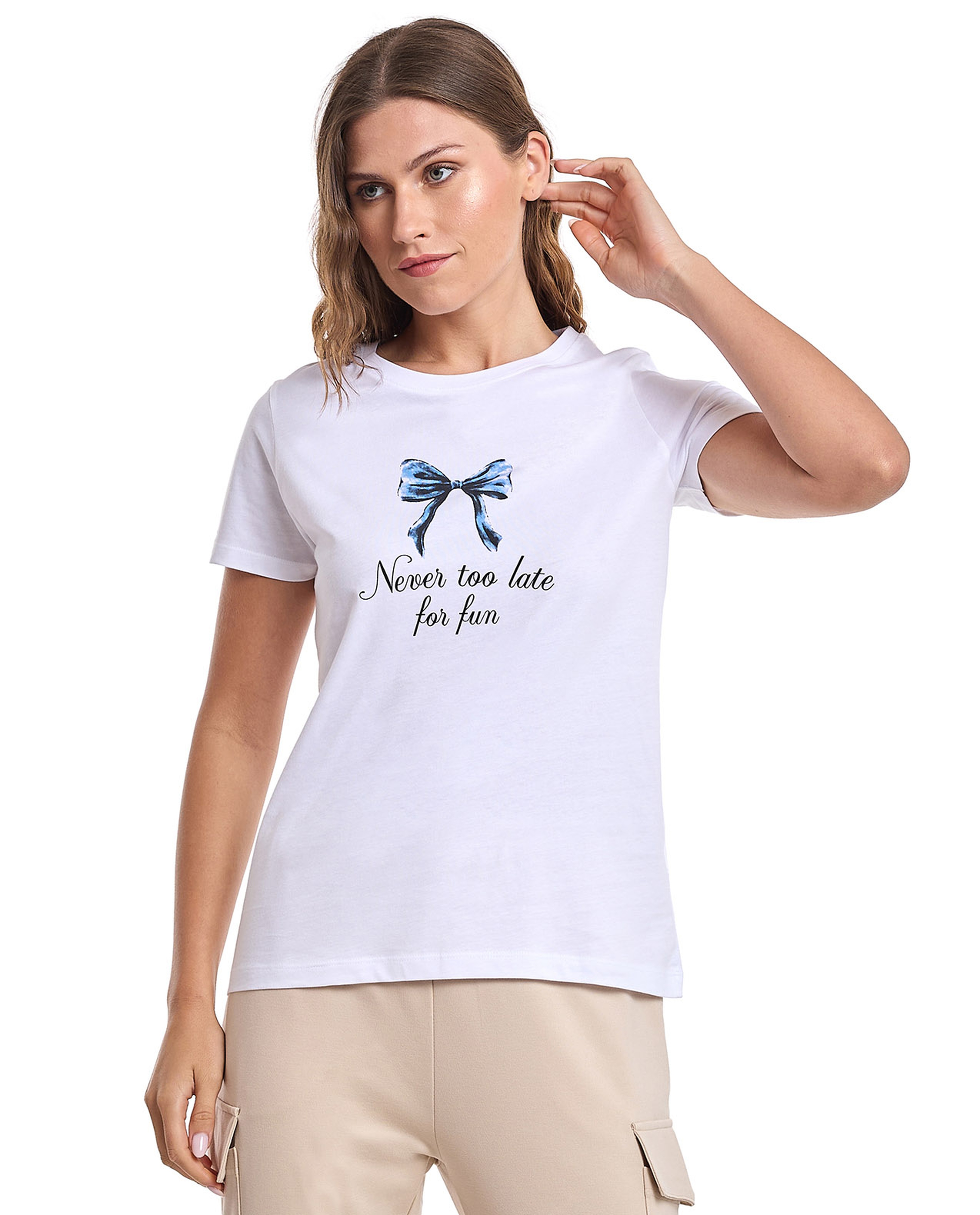 Graphic Print T-Shirt with Crew Neck and Short Sleeves