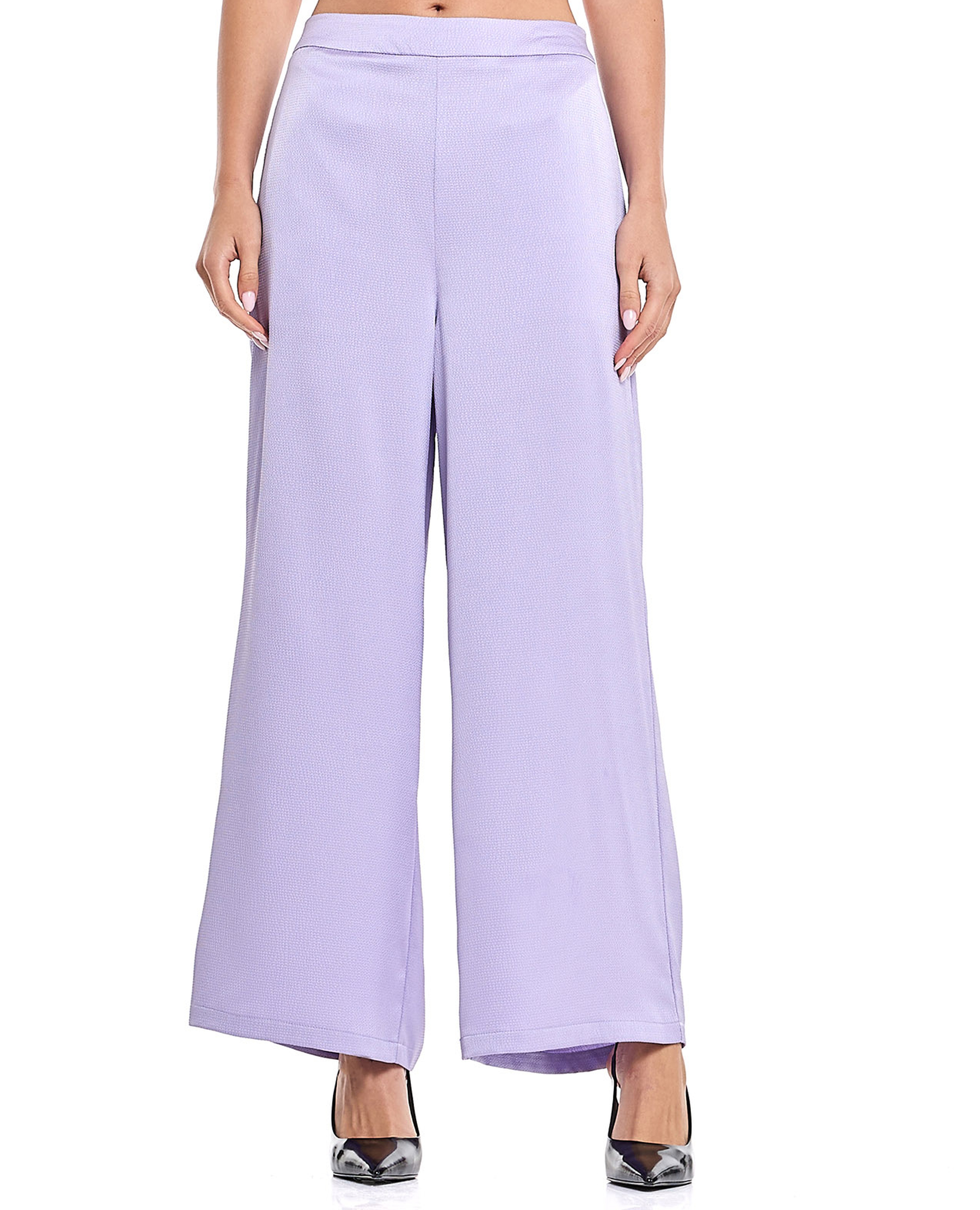Solid Wide Pants with Elastic Waist
