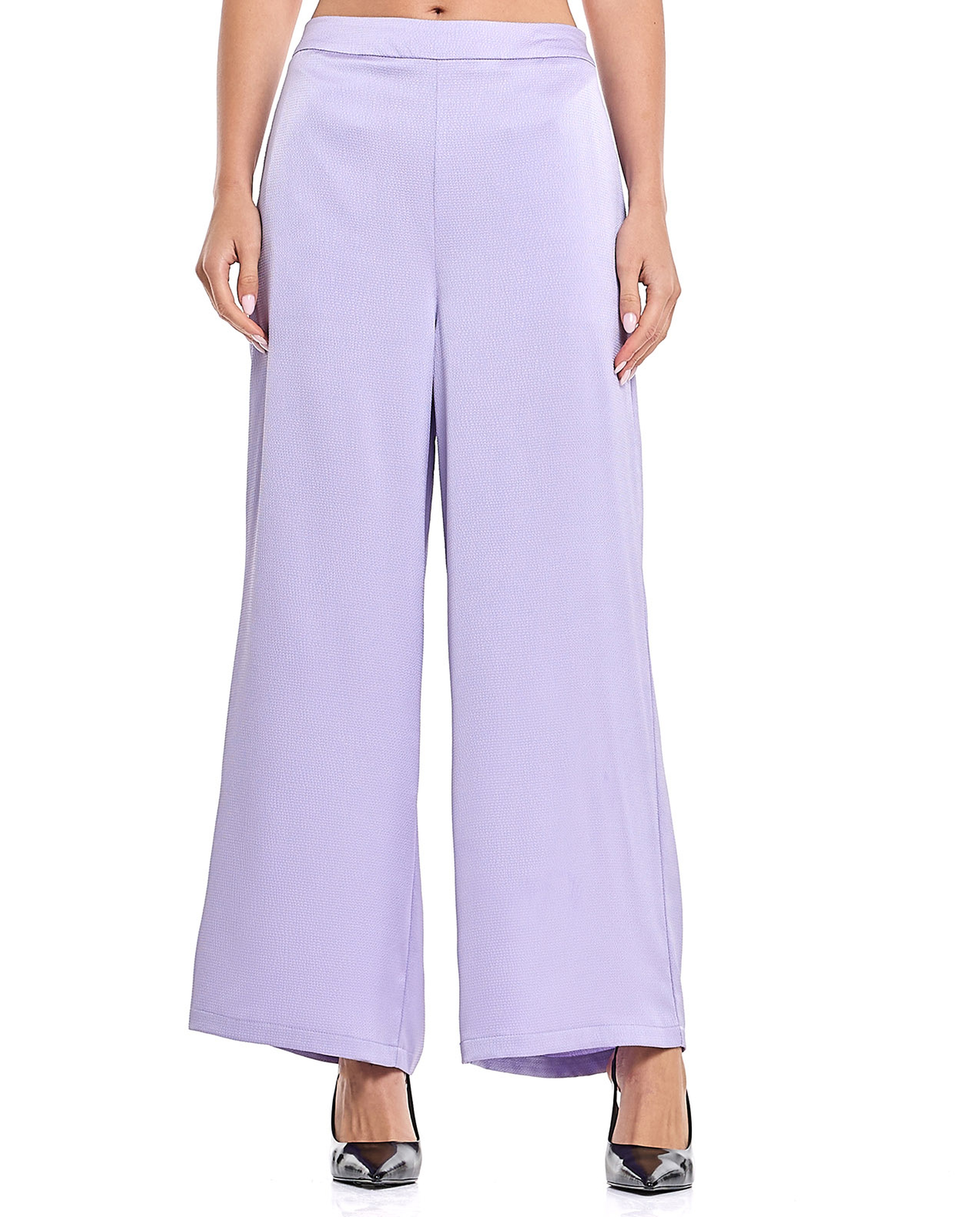 Solid Wide Pants with Elastic Waist
