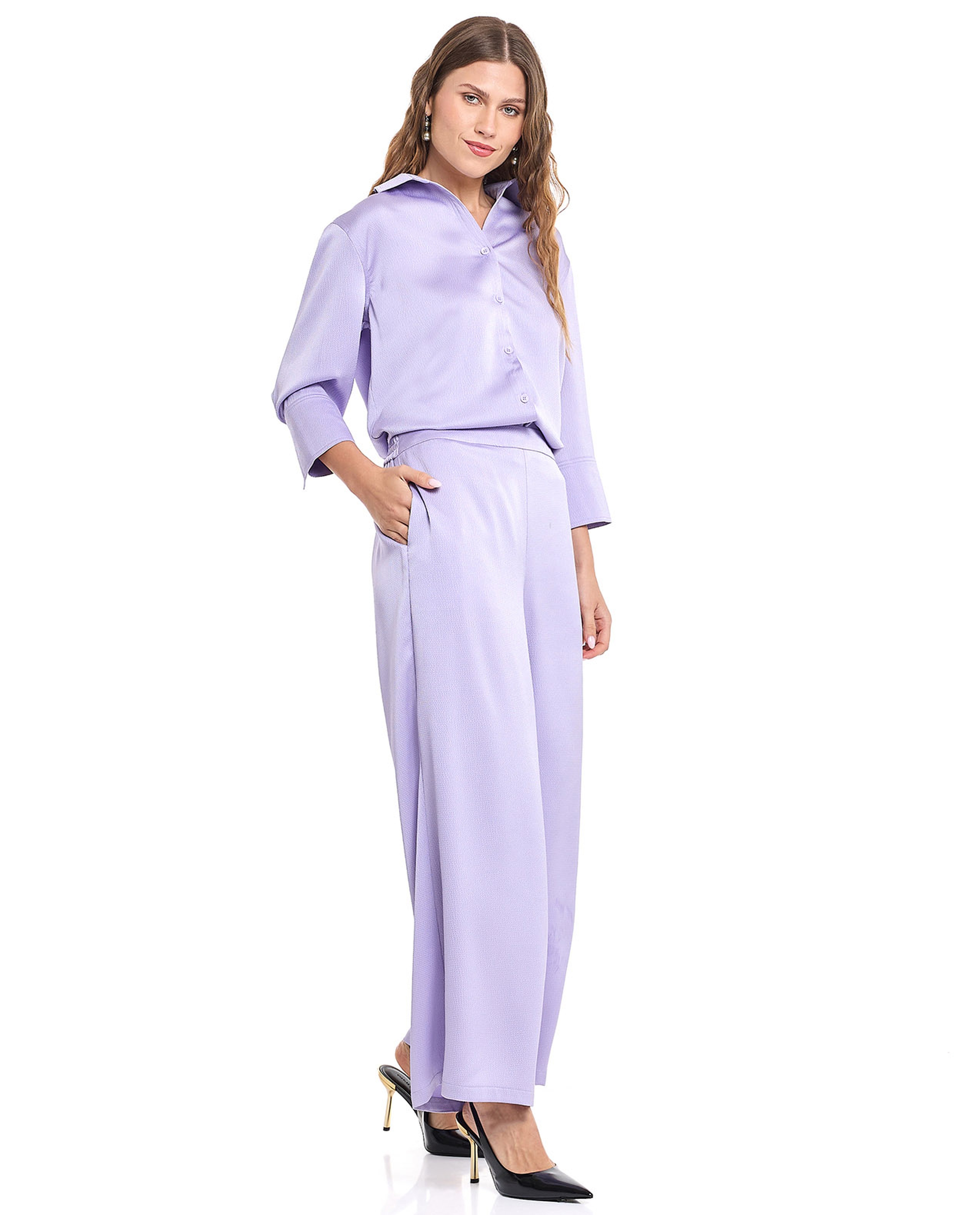 Solid Wide Pants with Elastic Waist