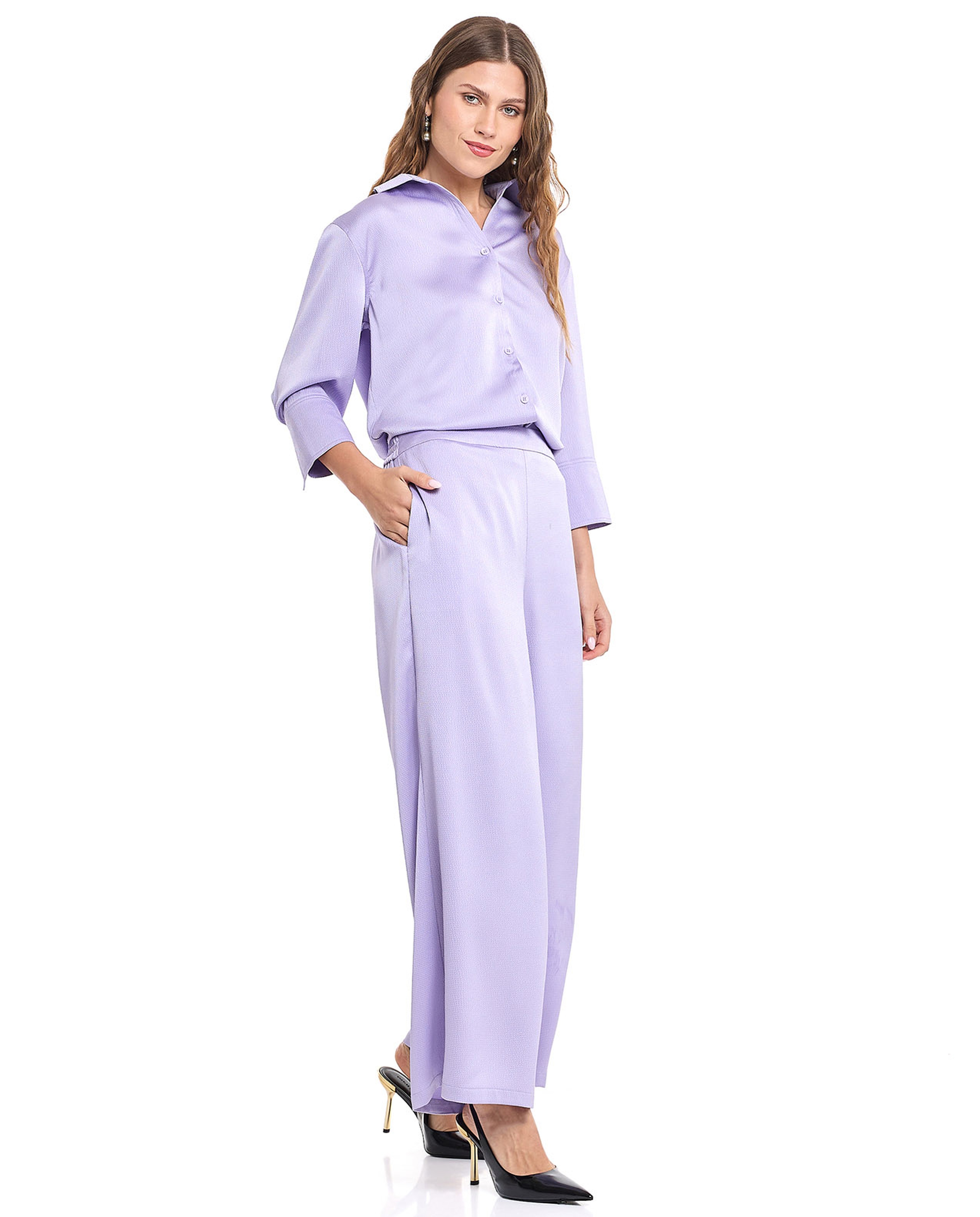 Solid Wide Pants with Elastic Waist