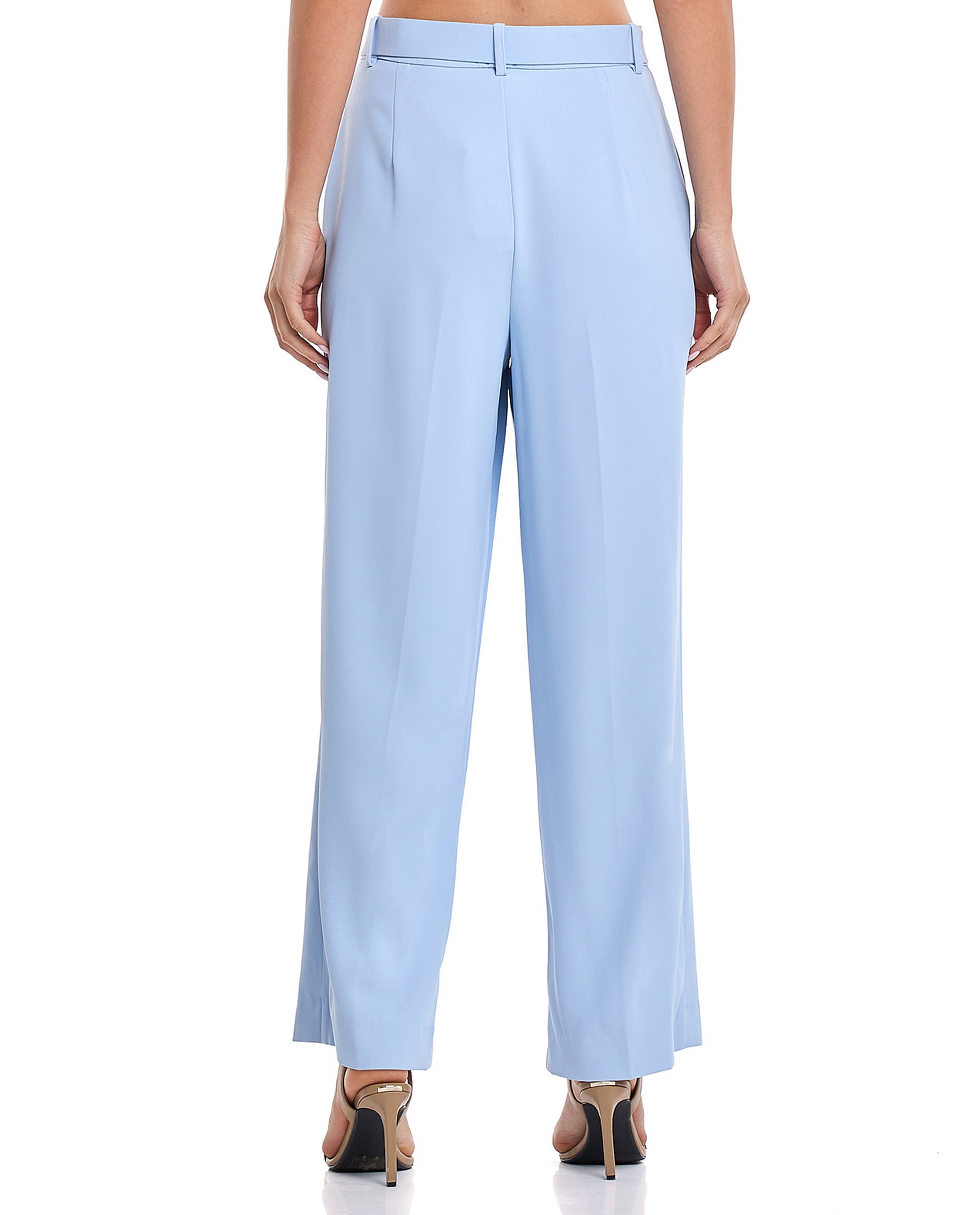 Belted Wide Leg Trousers with Button Closure