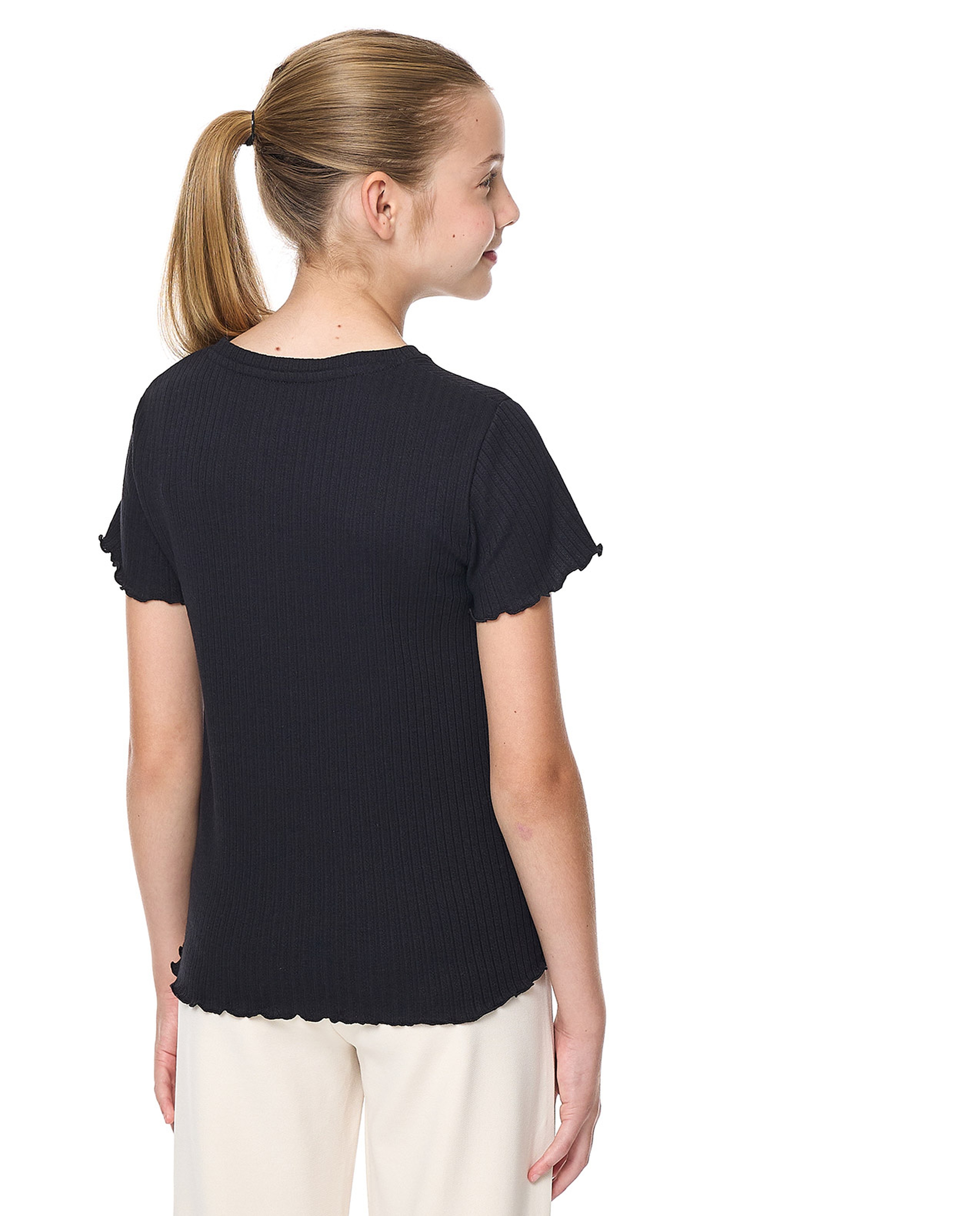 Ribbed Top with Crew Neck and Short Sleeves