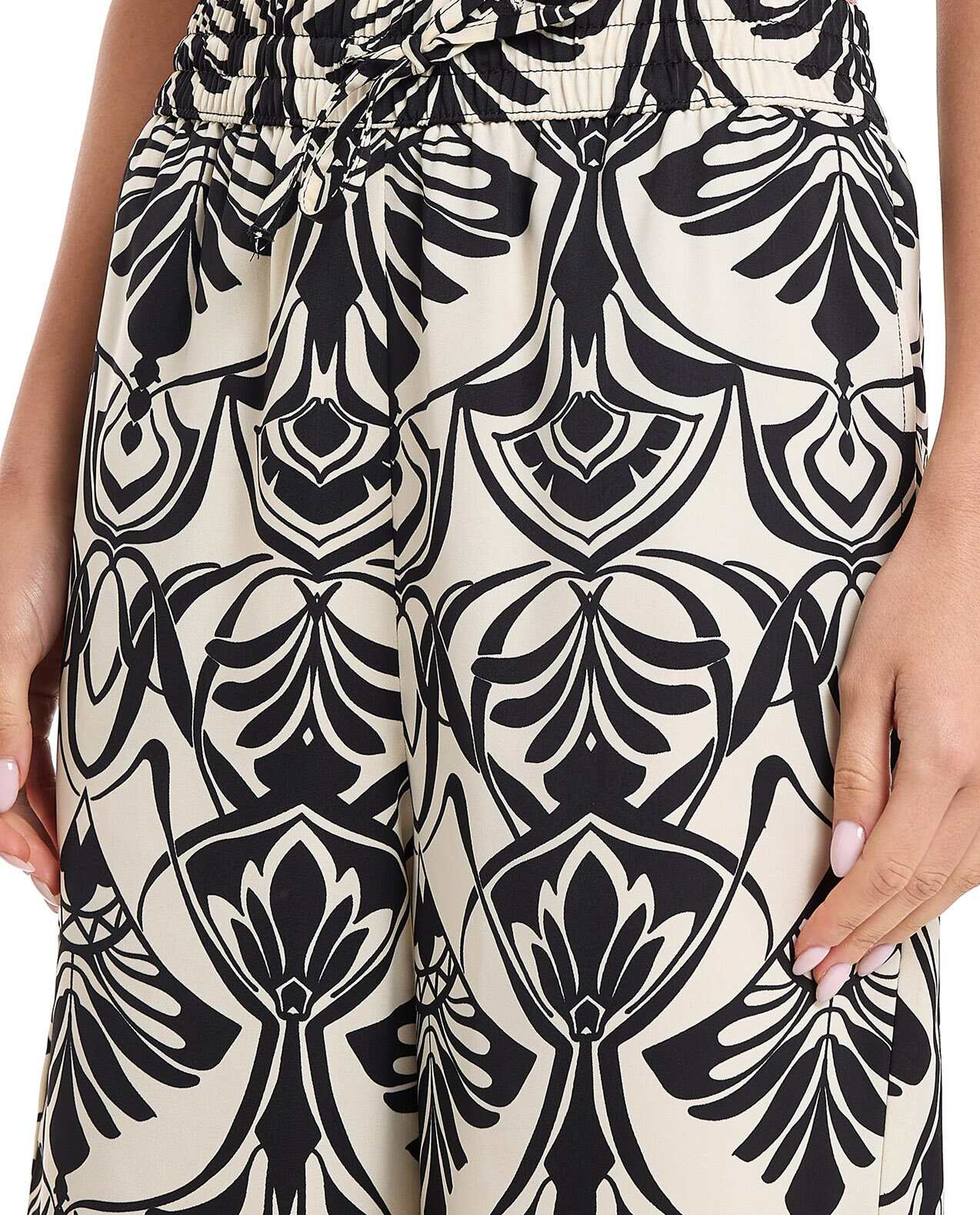Patterned Wide Leg Pants with Elastic Waist