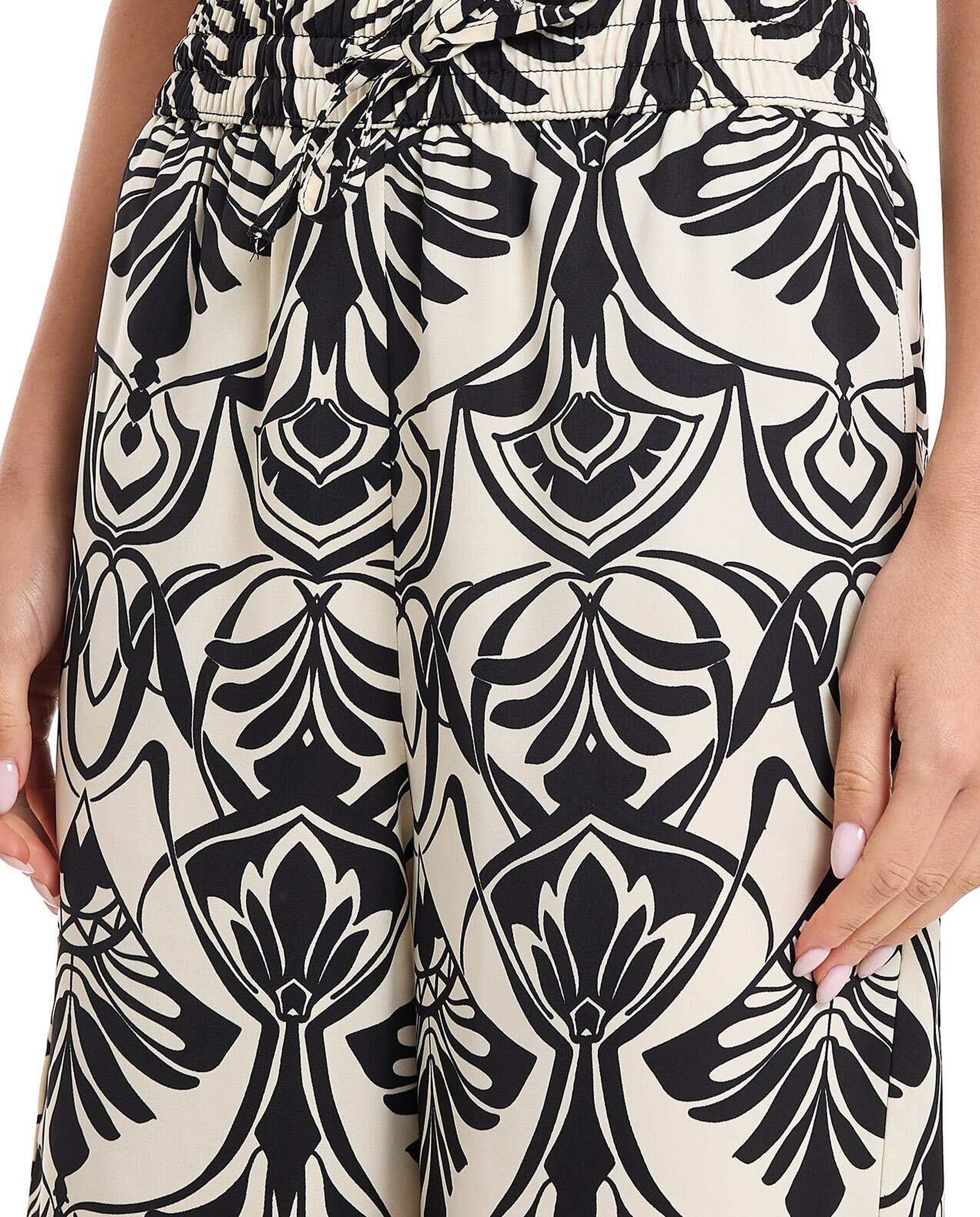 Patterned Wide Leg Pants with Elastic Waist