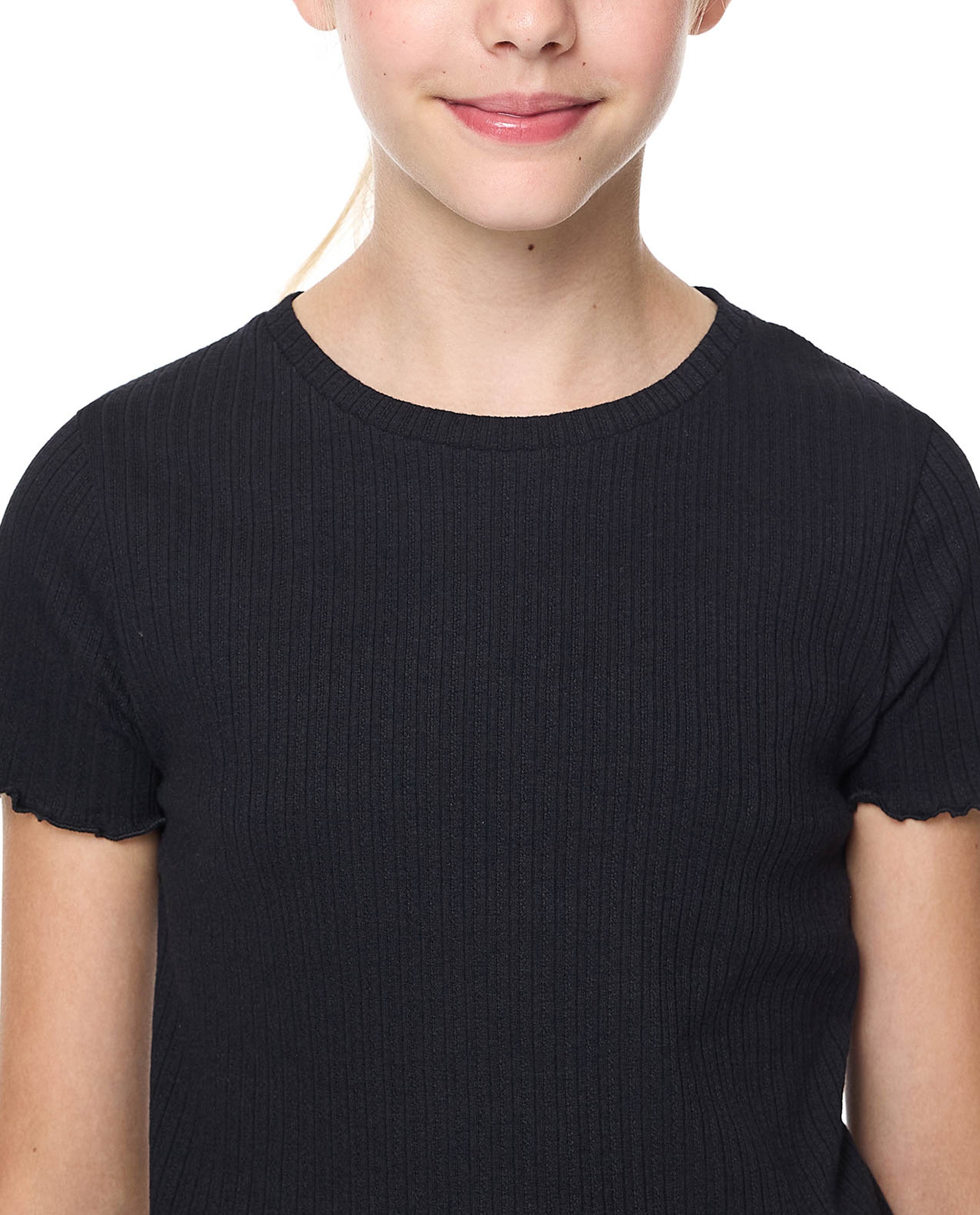 Ribbed Top with Crew Neck and Short Sleeves