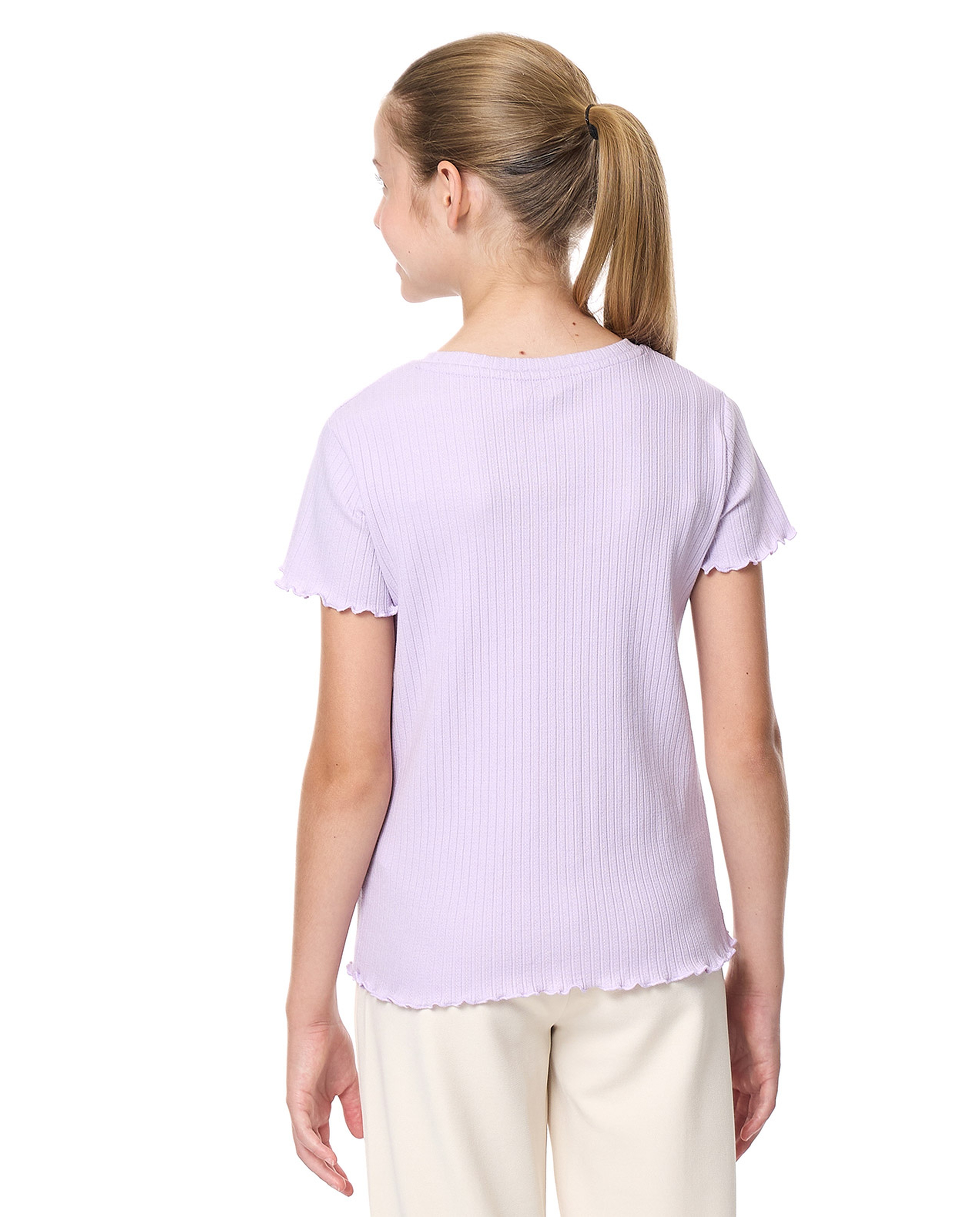 Ribbed Top with Crew Neck and Short Sleeves
