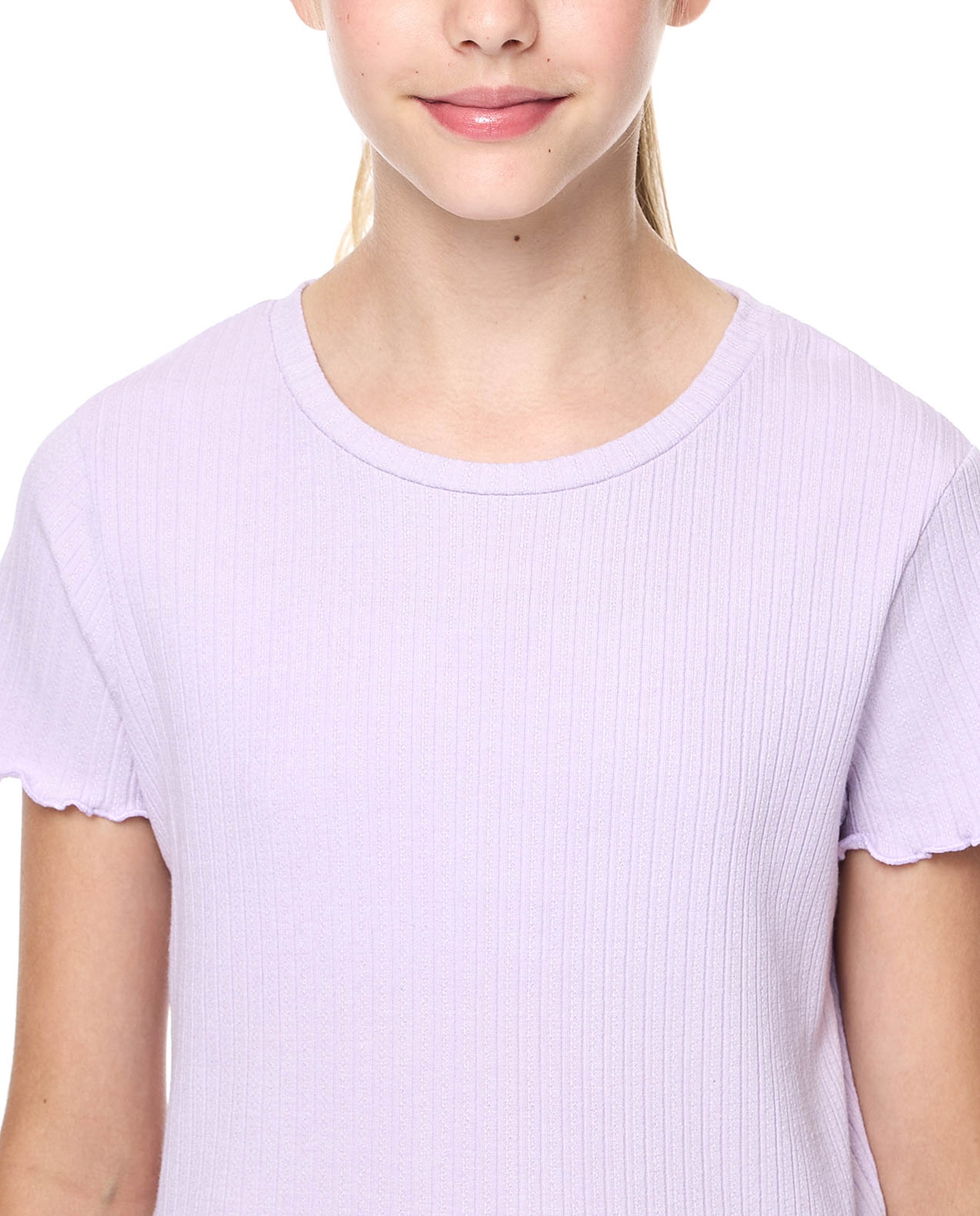 Ribbed Top with Crew Neck and Short Sleeves
