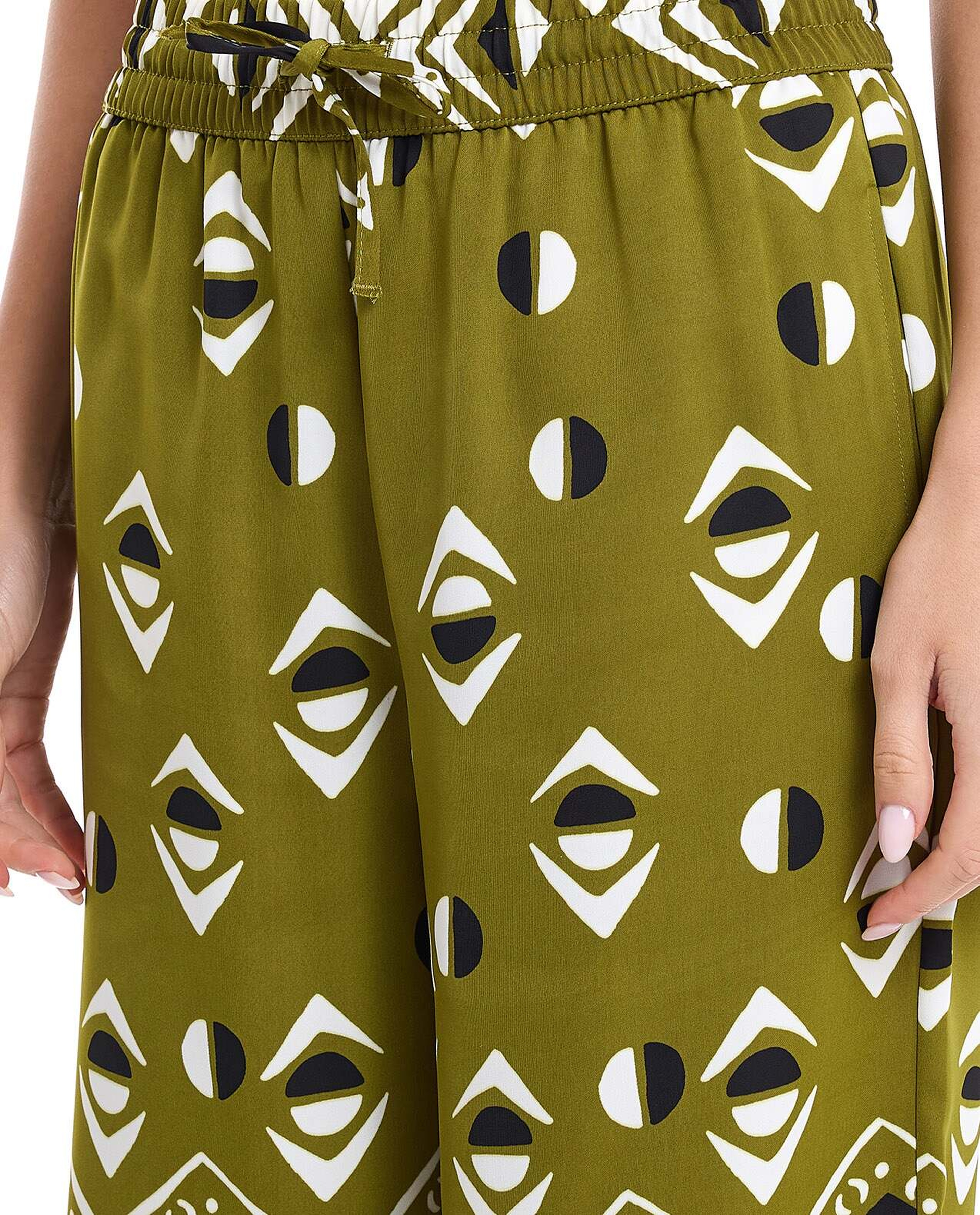 Patterned Wide Leg Pants with Elastic Waist