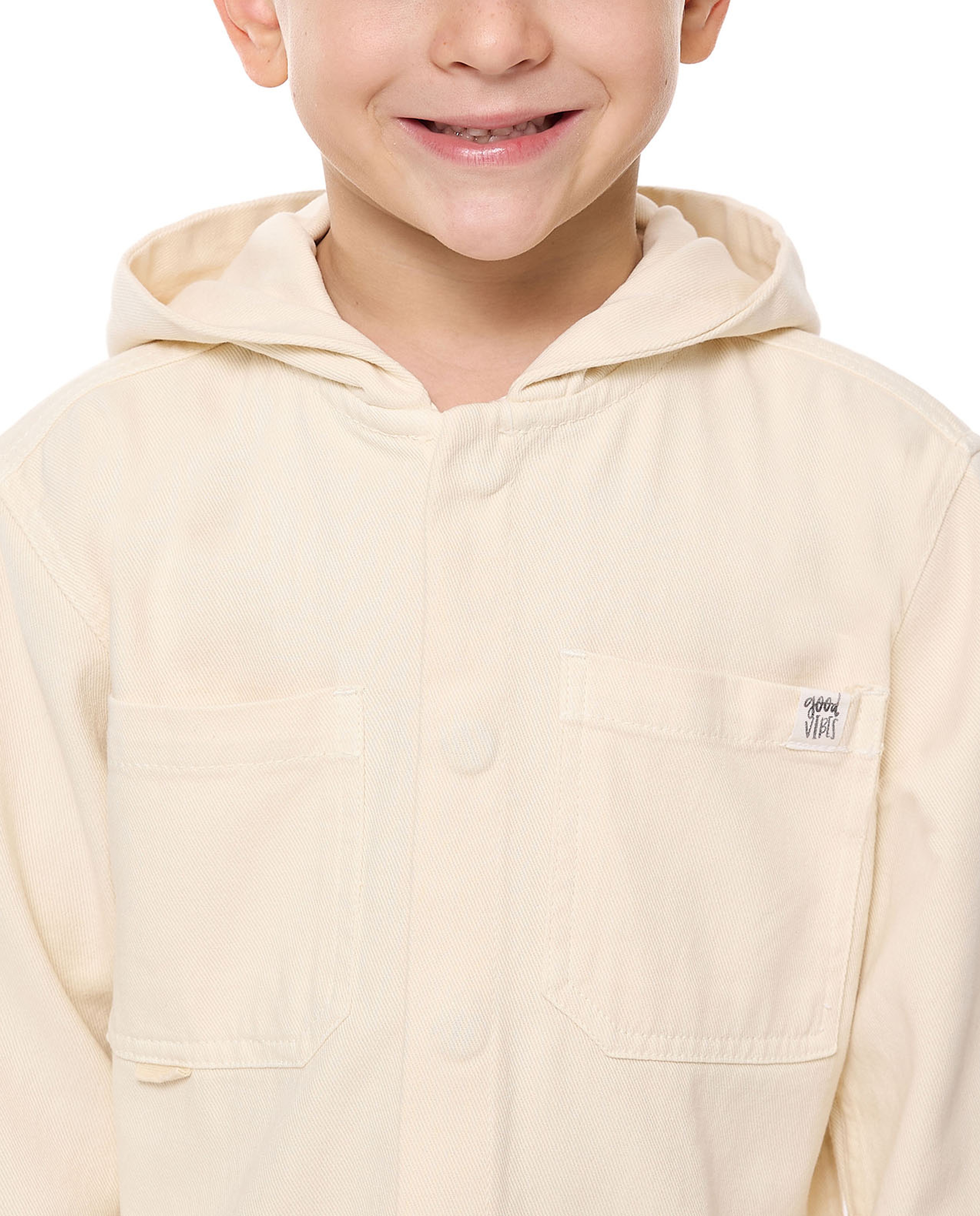 Solid Hooded Shirt with Snap Closure