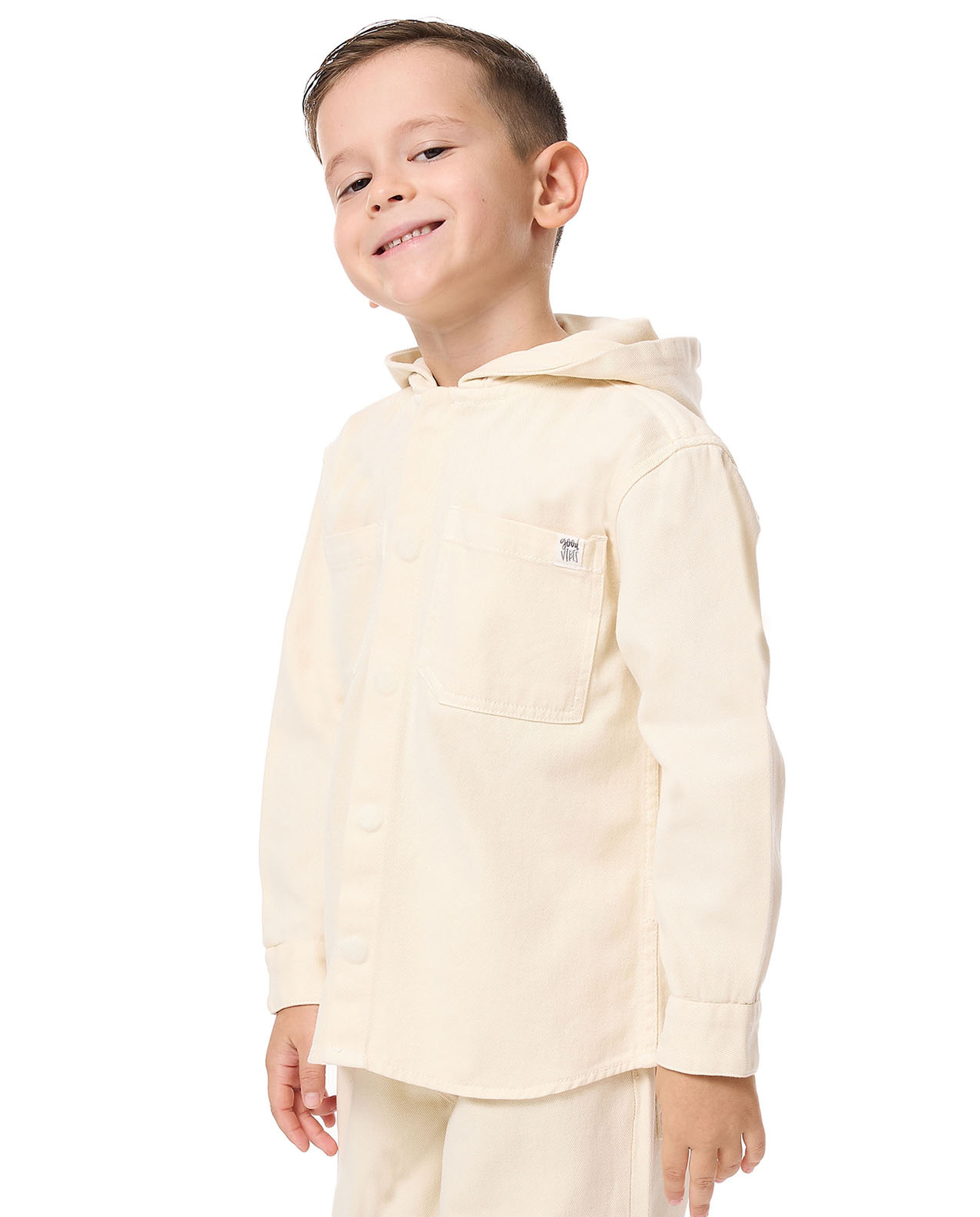 Solid Hooded Shirt with Snap Closure