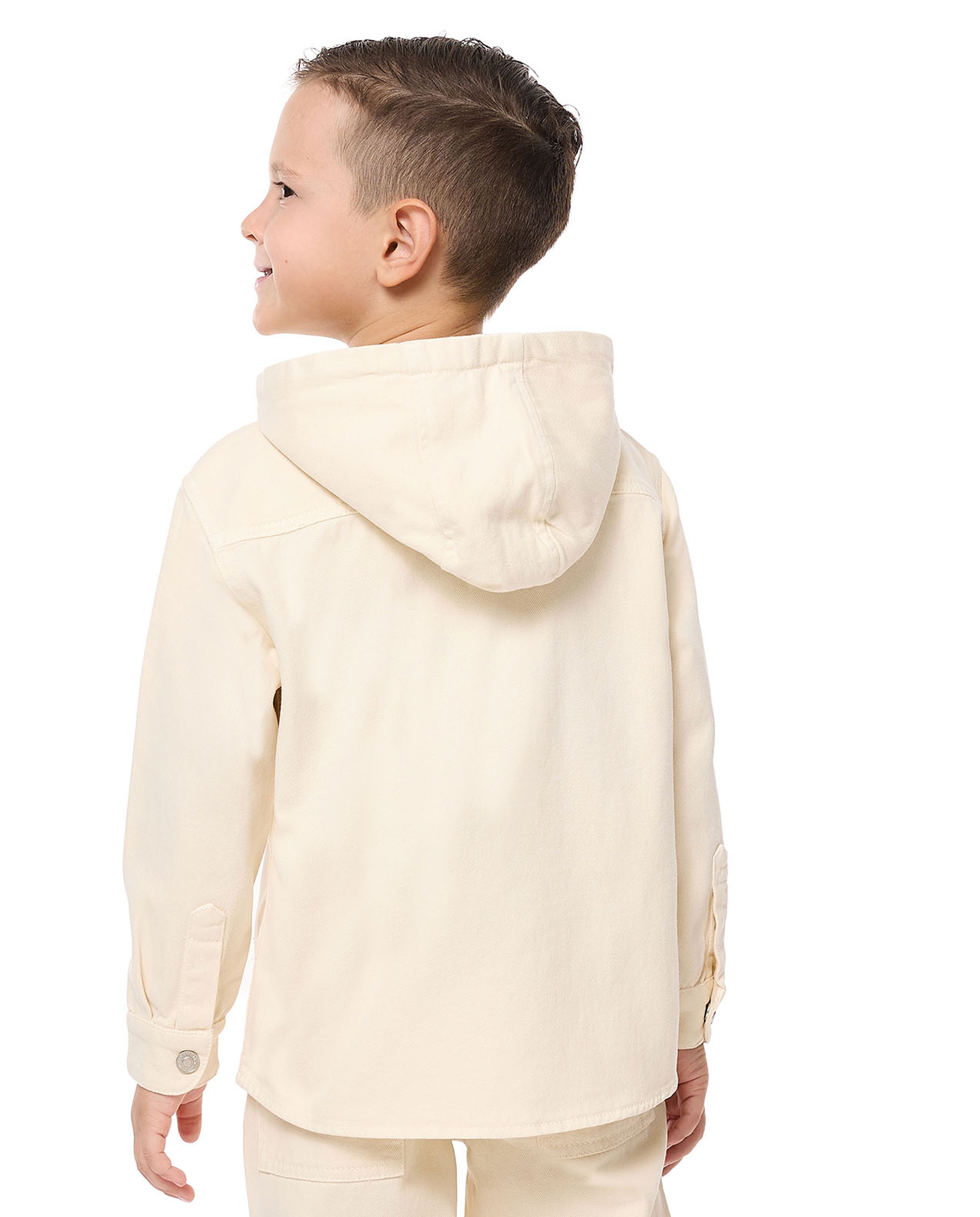 Solid Hooded Shirt with Snap Closure