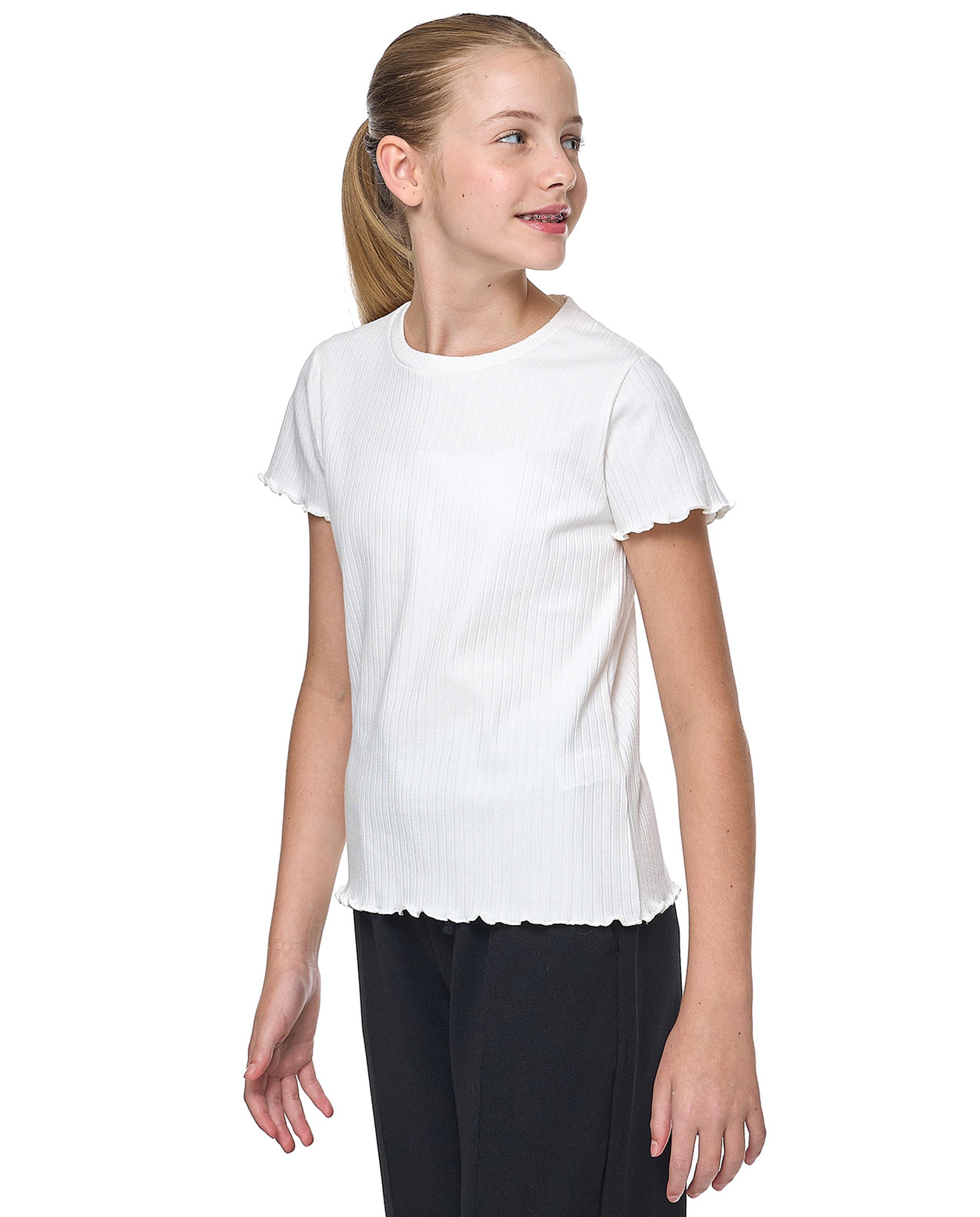 Ribbed Top with Crew Neck and Short Sleeves