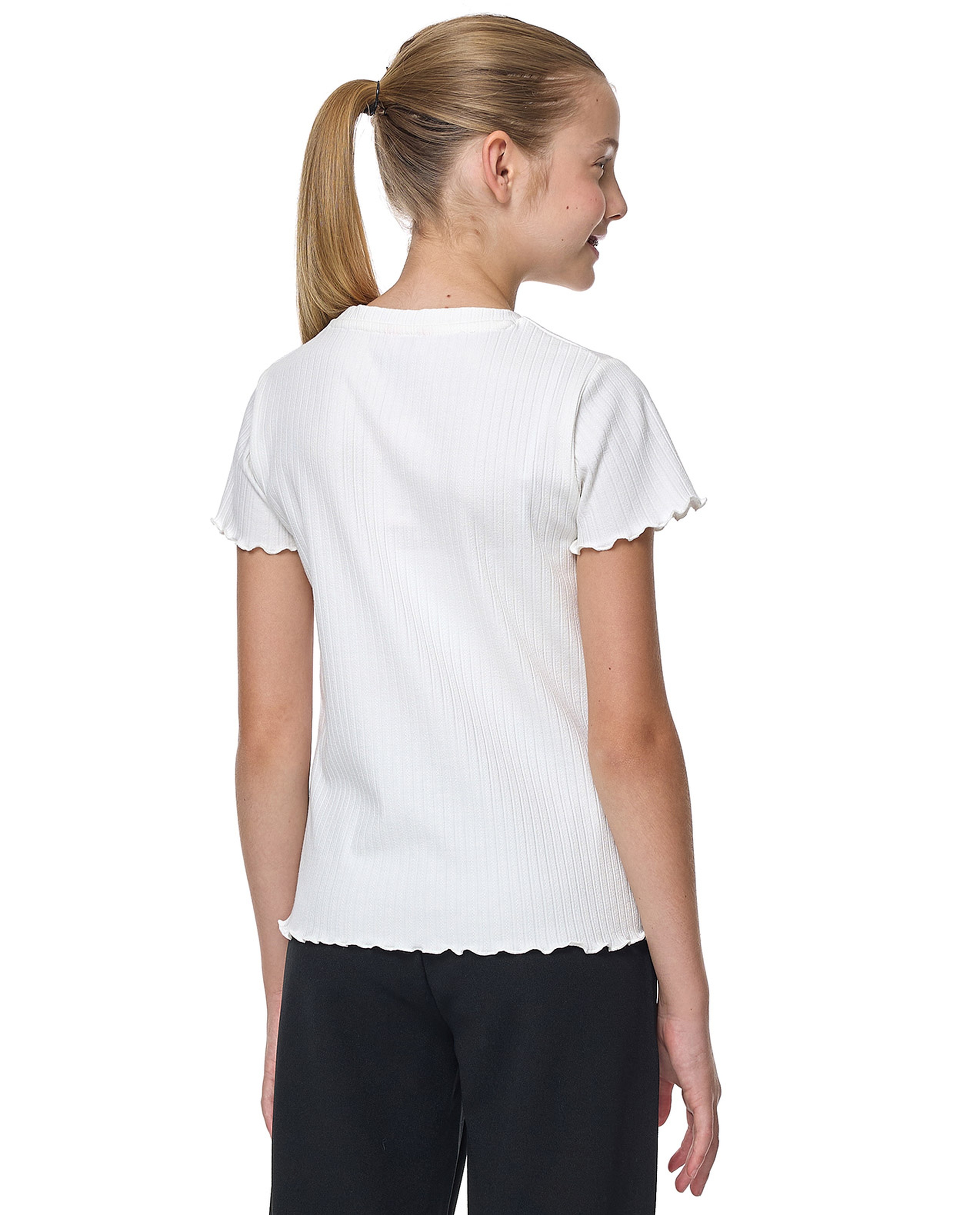 Ribbed Top with Crew Neck and Short Sleeves