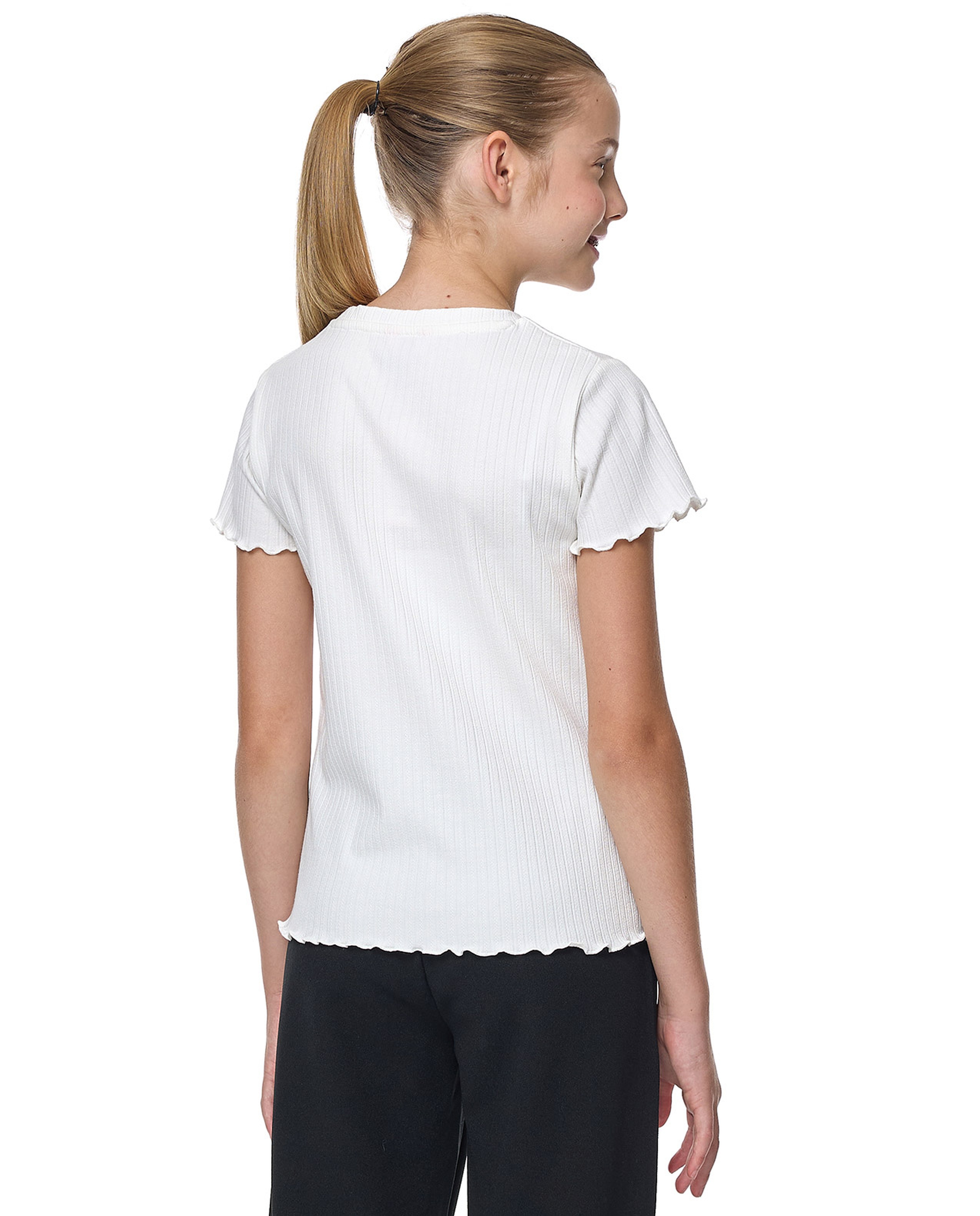 Ribbed Top with Crew Neck and Short Sleeves