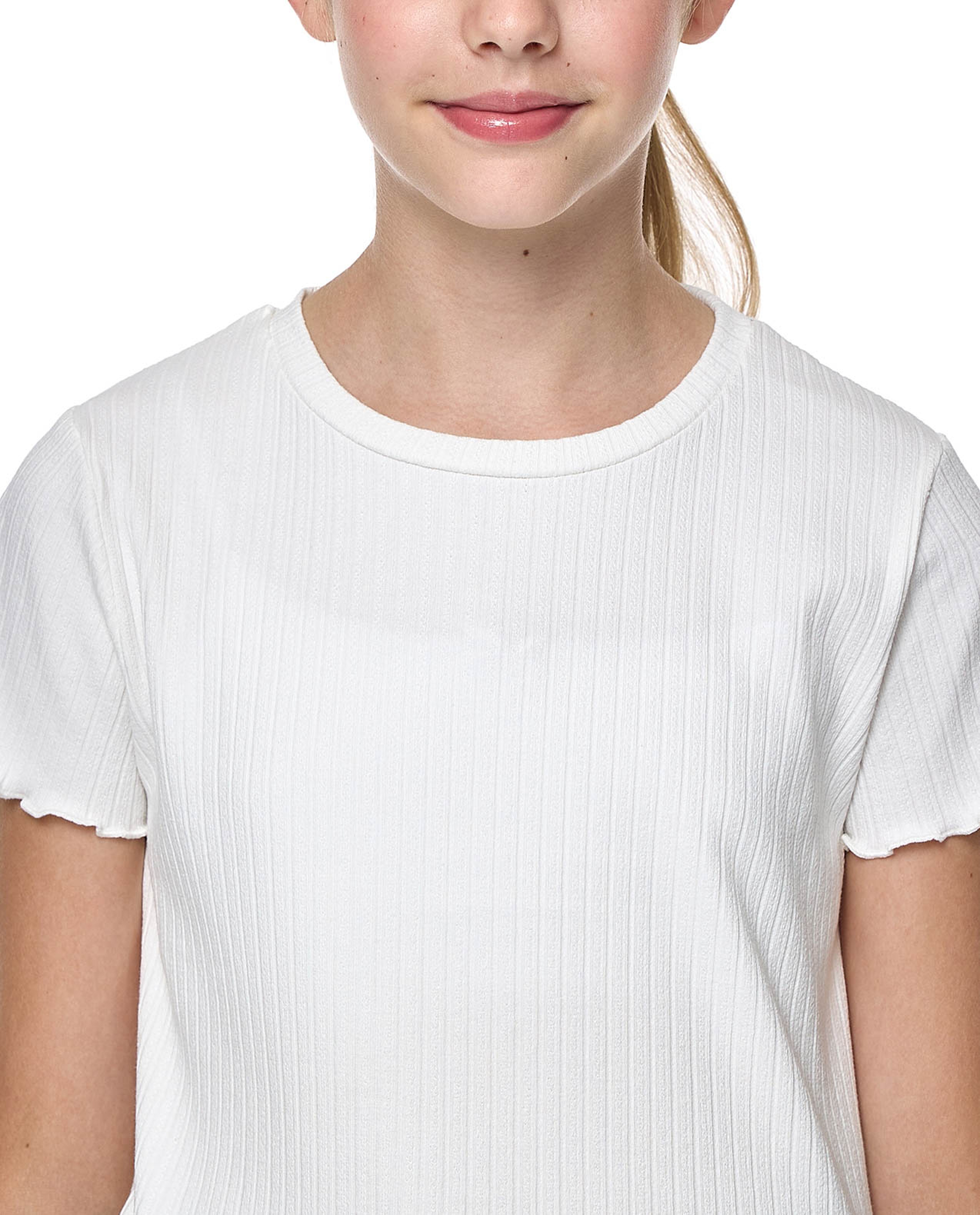 Ribbed Top with Crew Neck and Short Sleeves